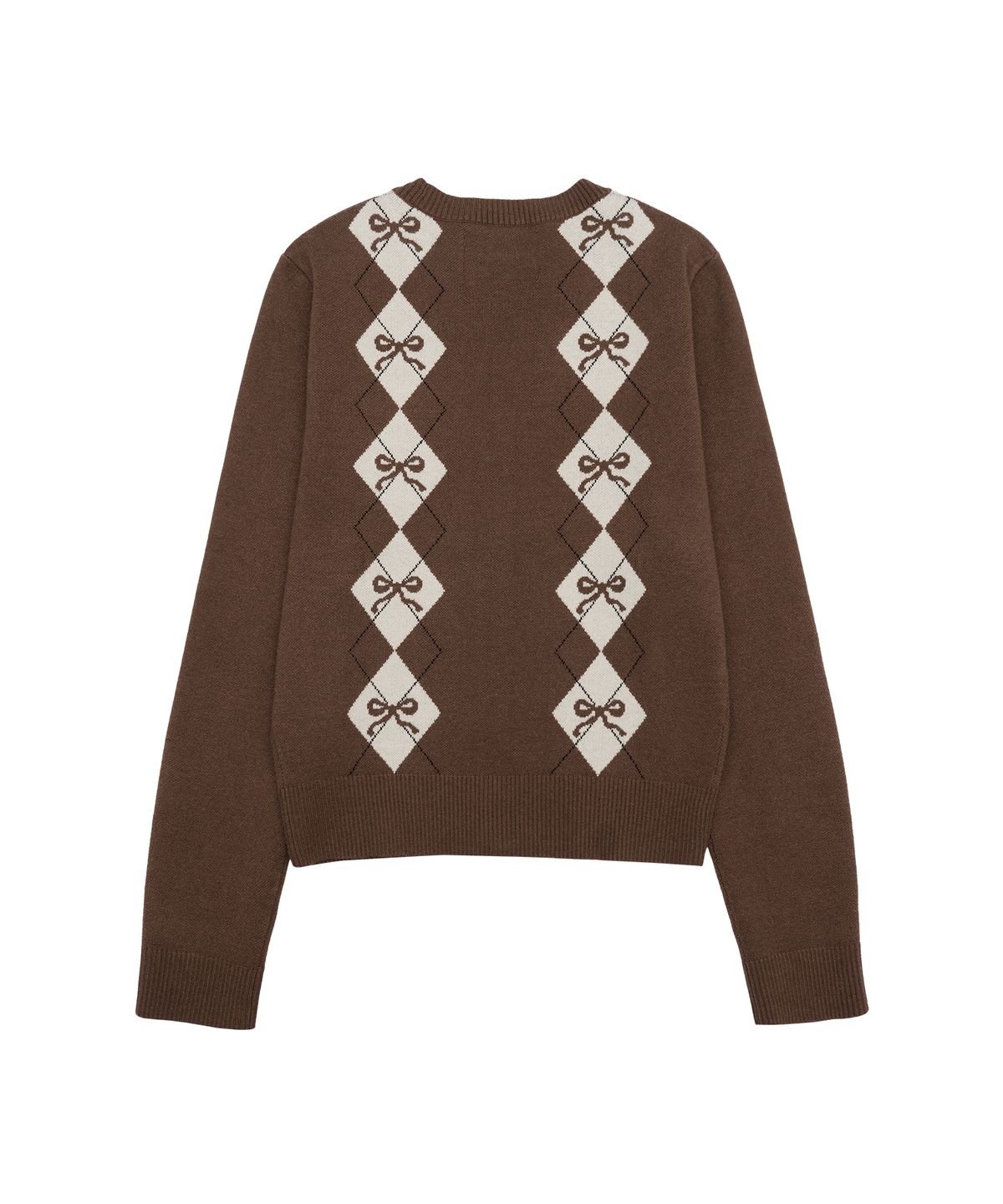 아메스 월드와이드(AMES-WORLDWIDE) CROP V NECK ARGYLE CARDIGAN BROWN