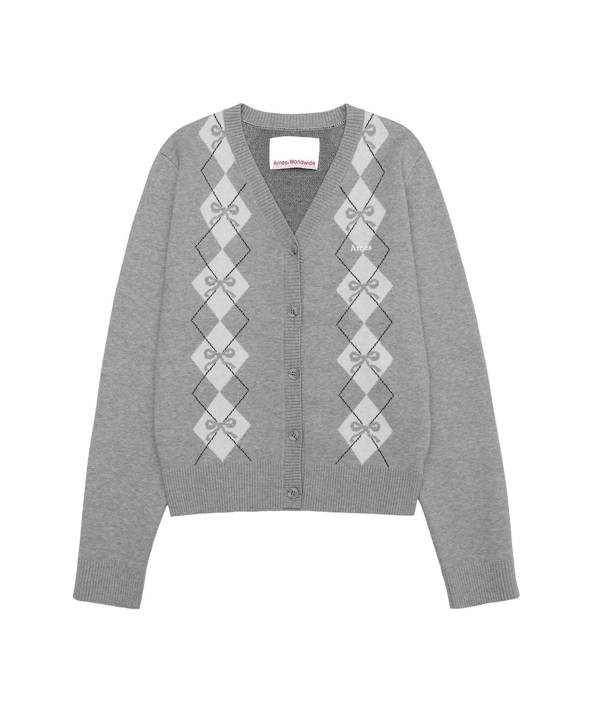 아메스 월드와이드(AMES-WORLDWIDE) CROP V NECK ARGYLE CARDIGAN GREY