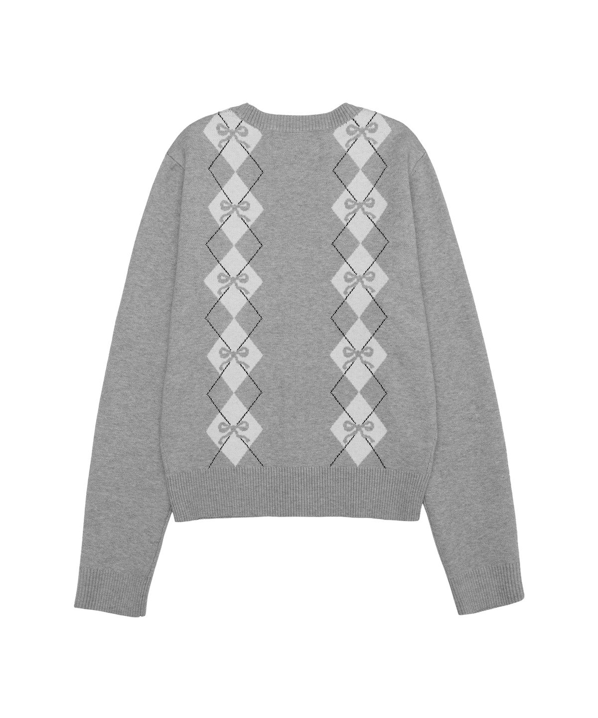 아메스 월드와이드(AMES-WORLDWIDE) CROP V NECK ARGYLE CARDIGAN GREY