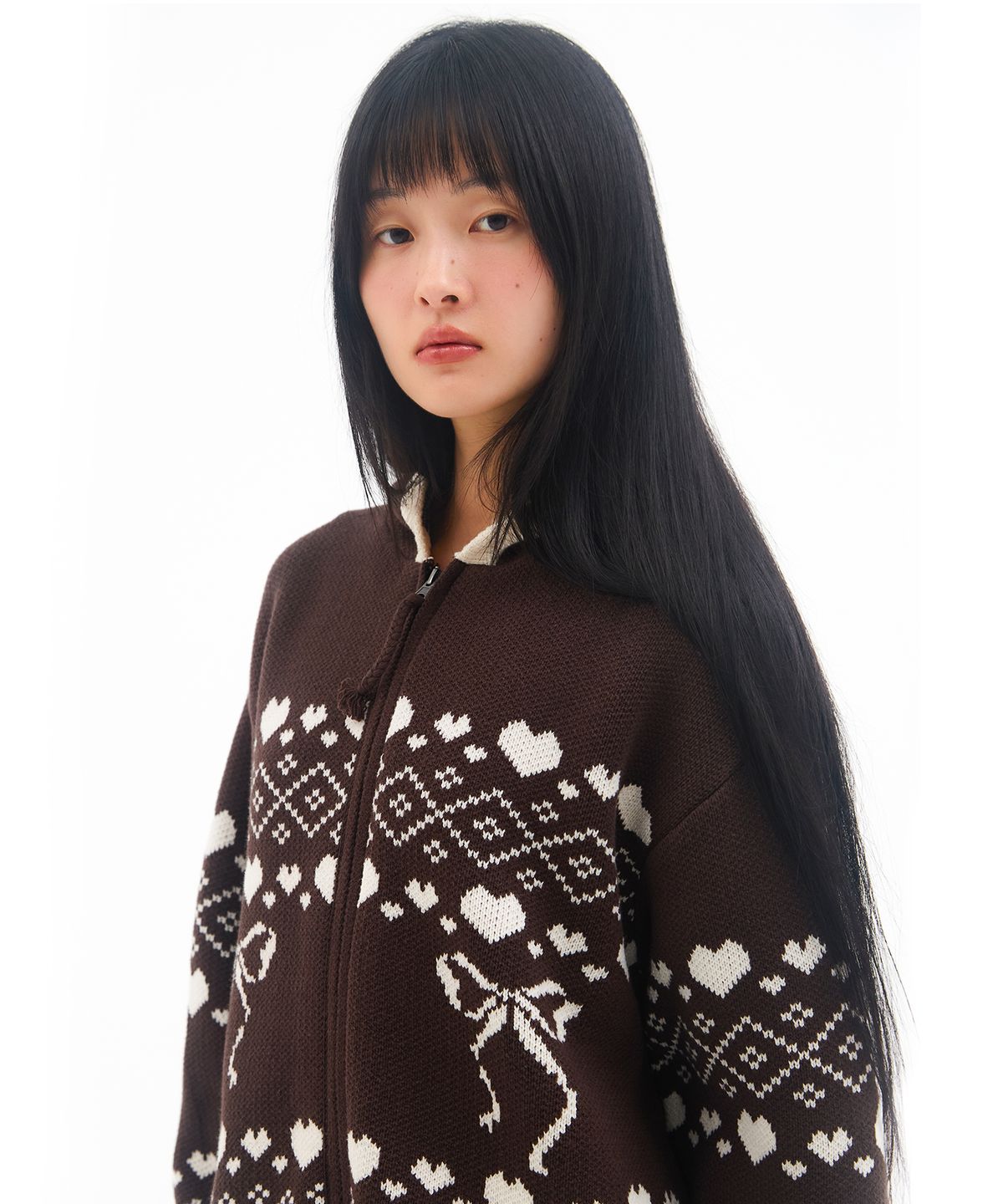 아메스 월드와이드(AMES-WORLDWIDE) COWICHAN KNIT HOODIE ZIP-UP BROWN