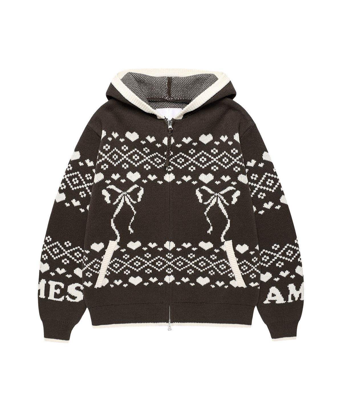 아메스 월드와이드(AMES-WORLDWIDE) COWICHAN KNIT HOODIE ZIP-UP BROWN