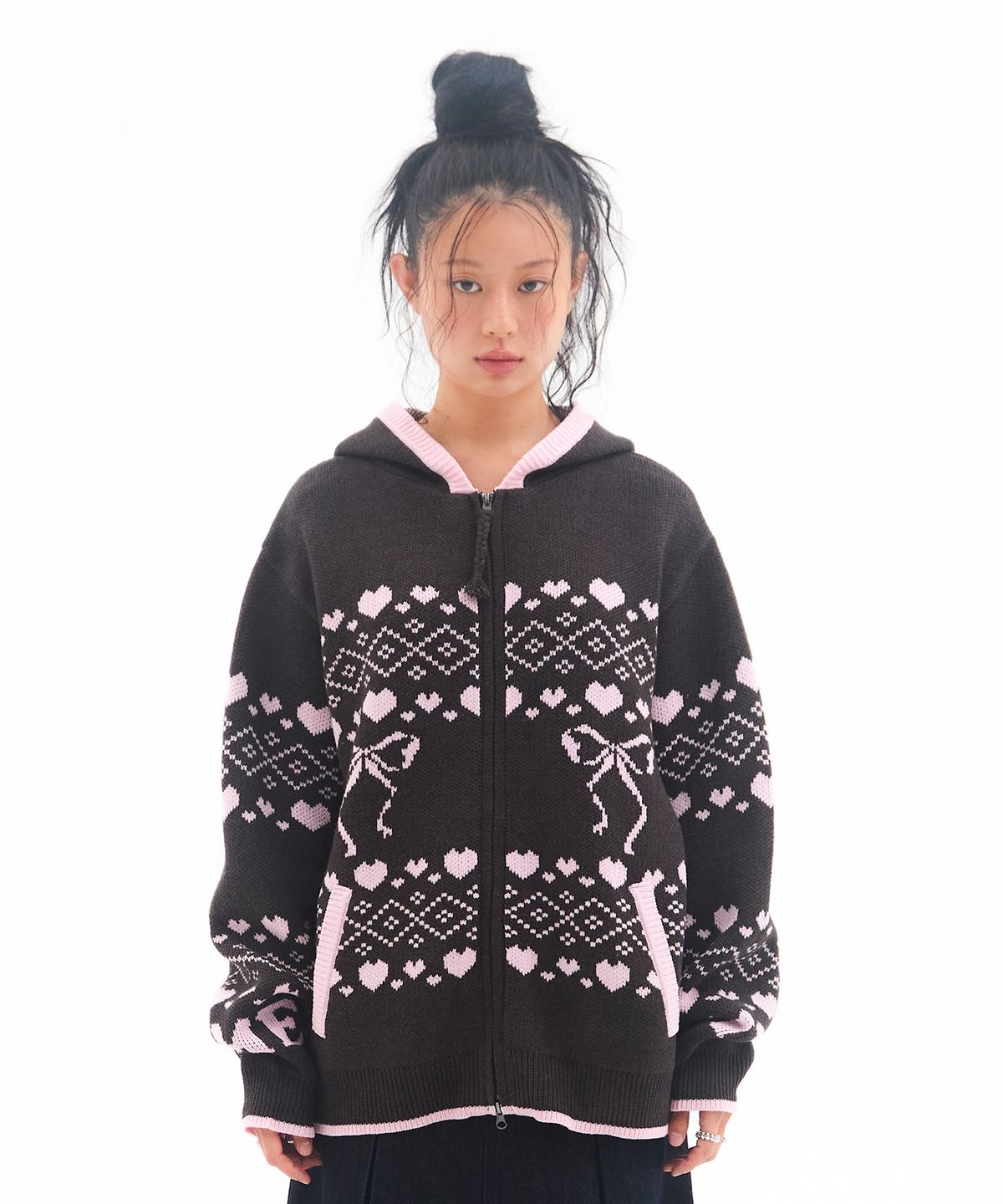 아메스 월드와이드(AMES-WORLDWIDE) COWICHAN KNIT HOODIE ZIP-UP CHARCOAL