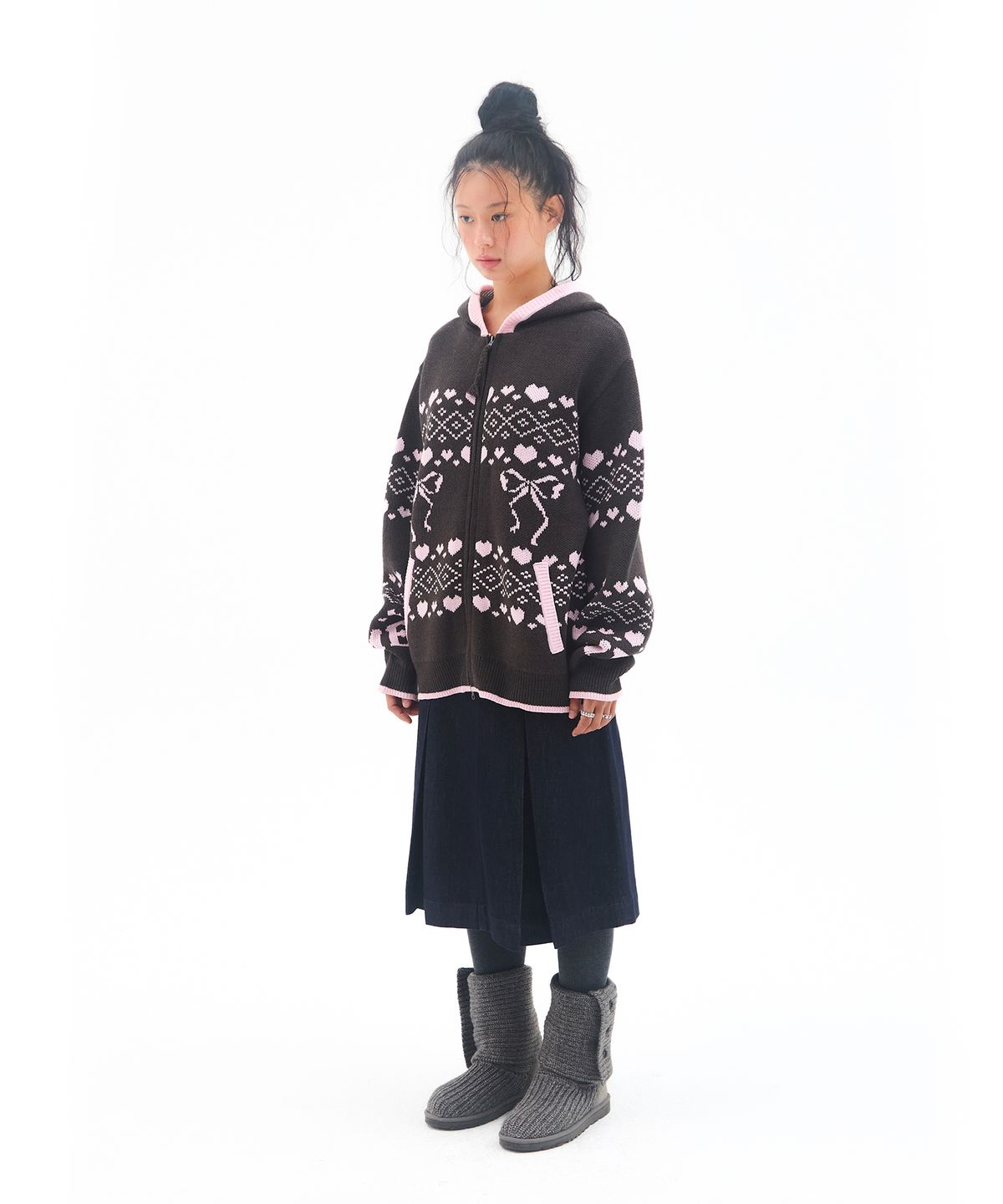 아메스 월드와이드(AMES-WORLDWIDE) COWICHAN KNIT HOODIE ZIP-UP CHARCOAL