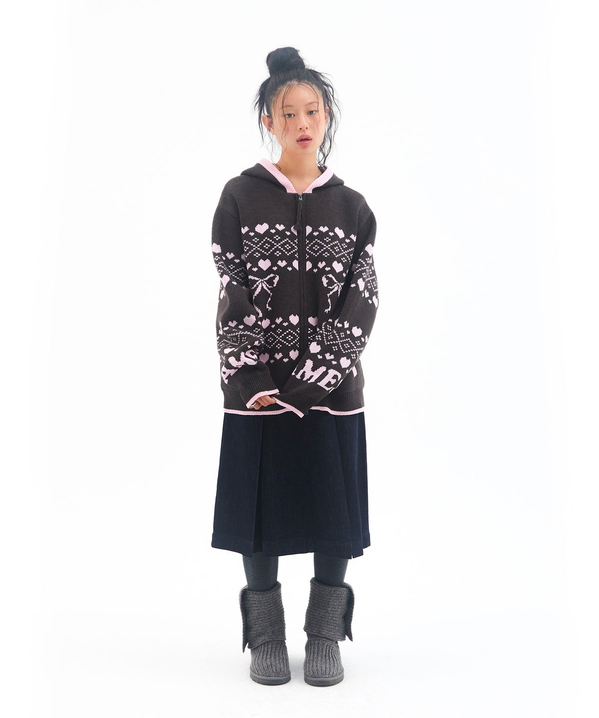 아메스 월드와이드(AMES-WORLDWIDE) COWICHAN KNIT HOODIE ZIP-UP CHARCOAL