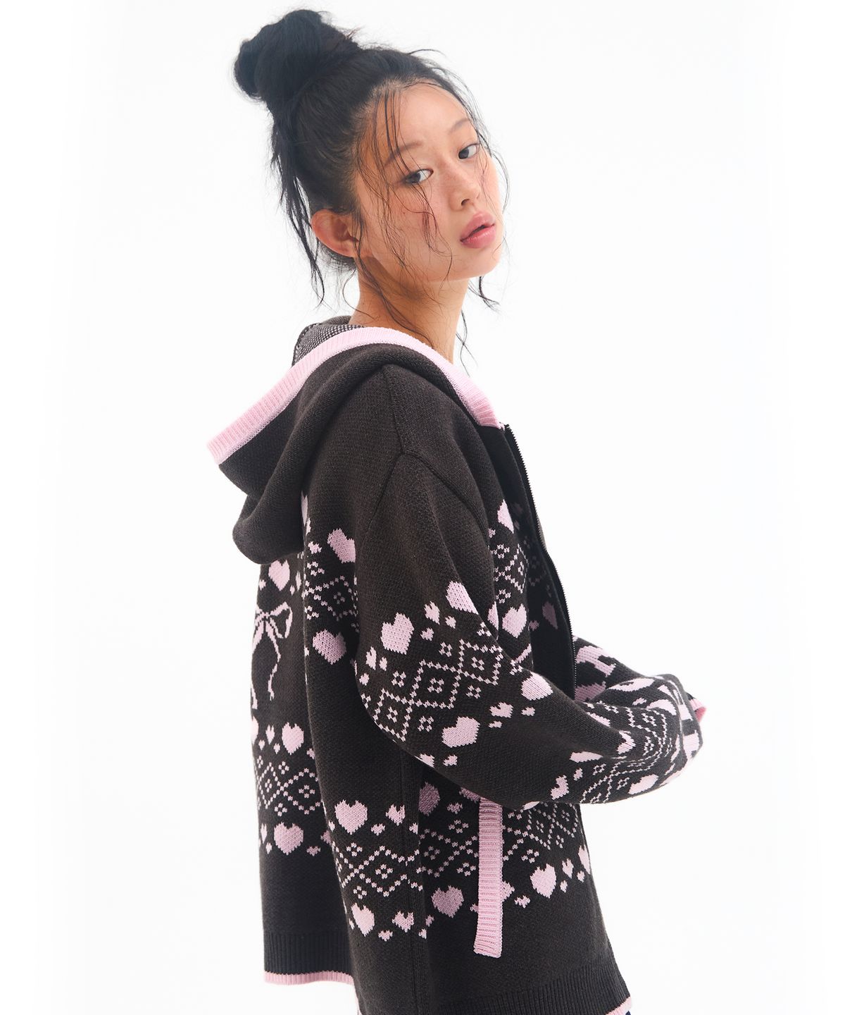 아메스 월드와이드(AMES-WORLDWIDE) COWICHAN KNIT HOODIE ZIP-UP CHARCOAL