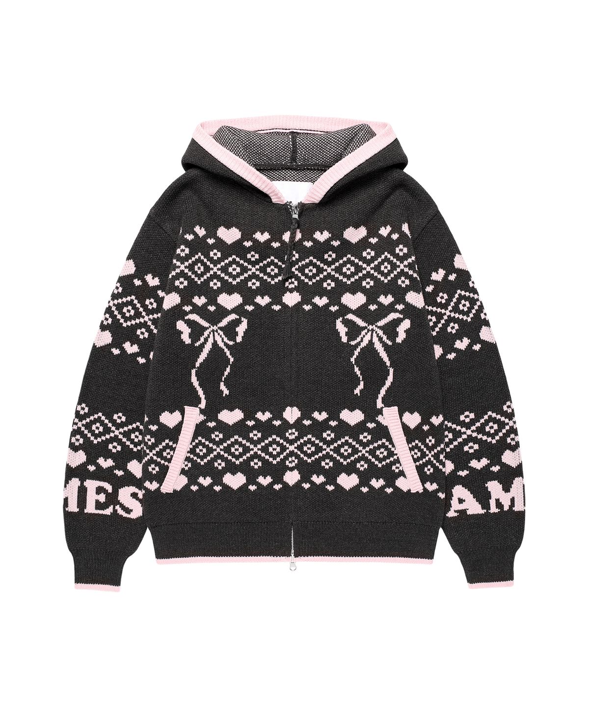 아메스 월드와이드(AMES-WORLDWIDE) COWICHAN KNIT HOODIE ZIP-UP CHARCOAL