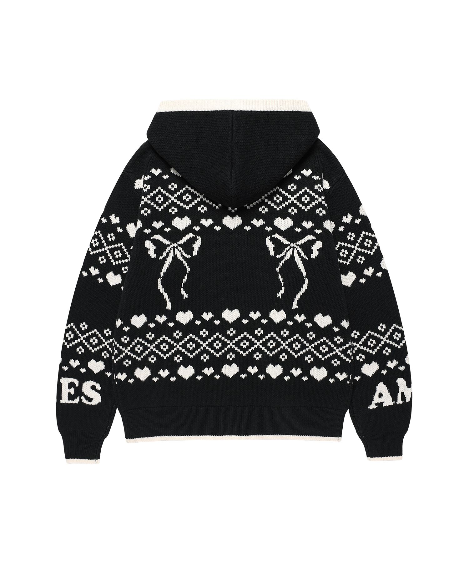 MUSINSA公式 | AMES-WORLDWIDE COWICHAN KNIT HOODIE ZIP-UP BLACK