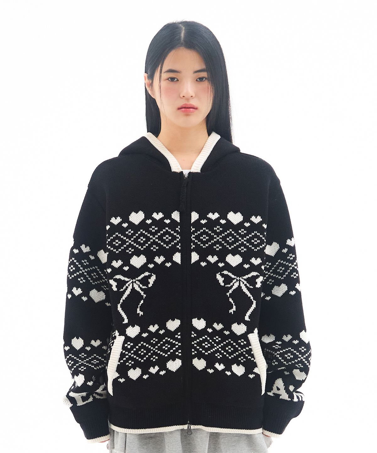 아메스 월드와이드(AMES-WORLDWIDE) COWICHAN KNIT HOODIE ZIP-UP BLACK