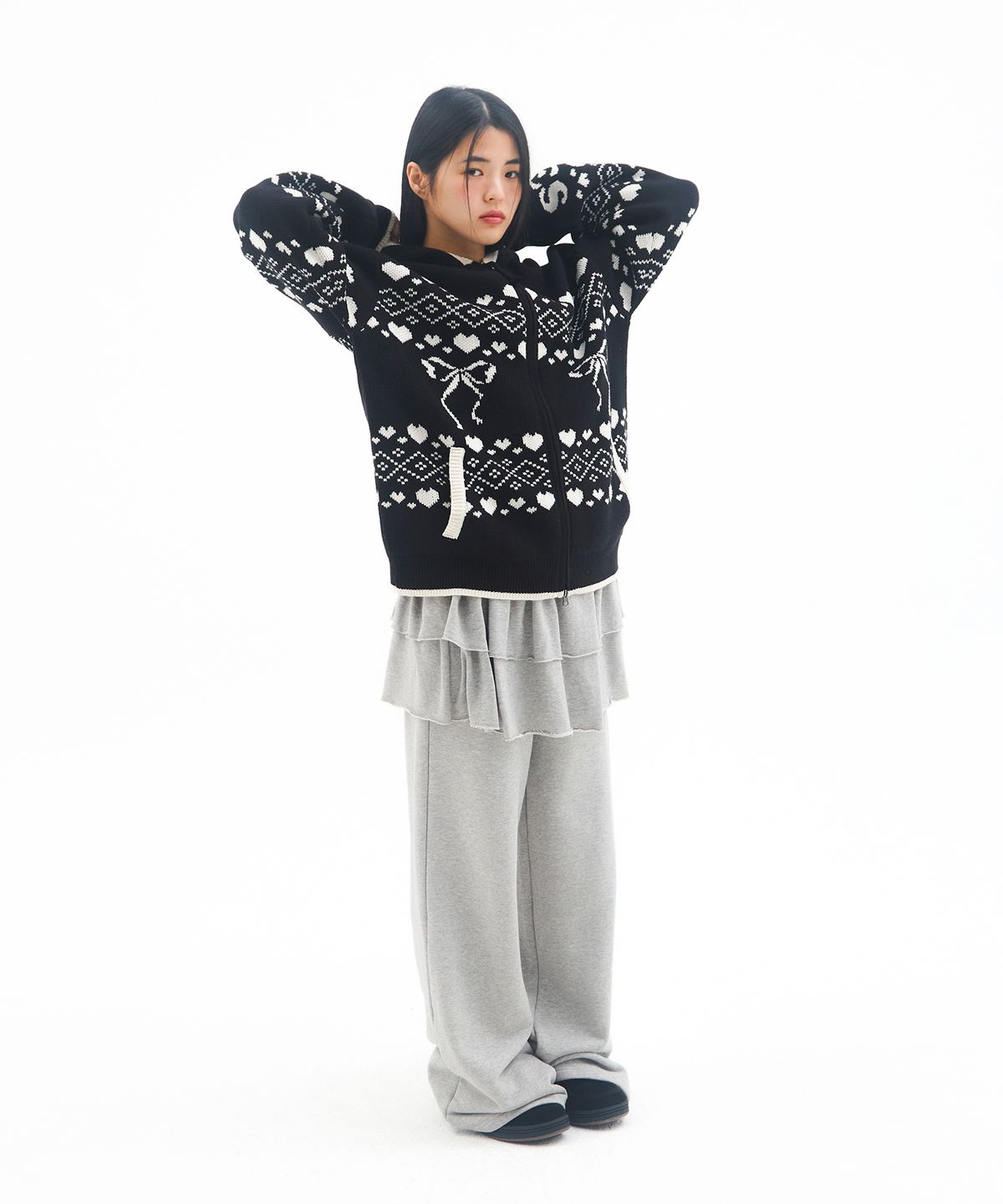 아메스 월드와이드(AMES-WORLDWIDE) COWICHAN KNIT HOODIE ZIP-UP BLACK