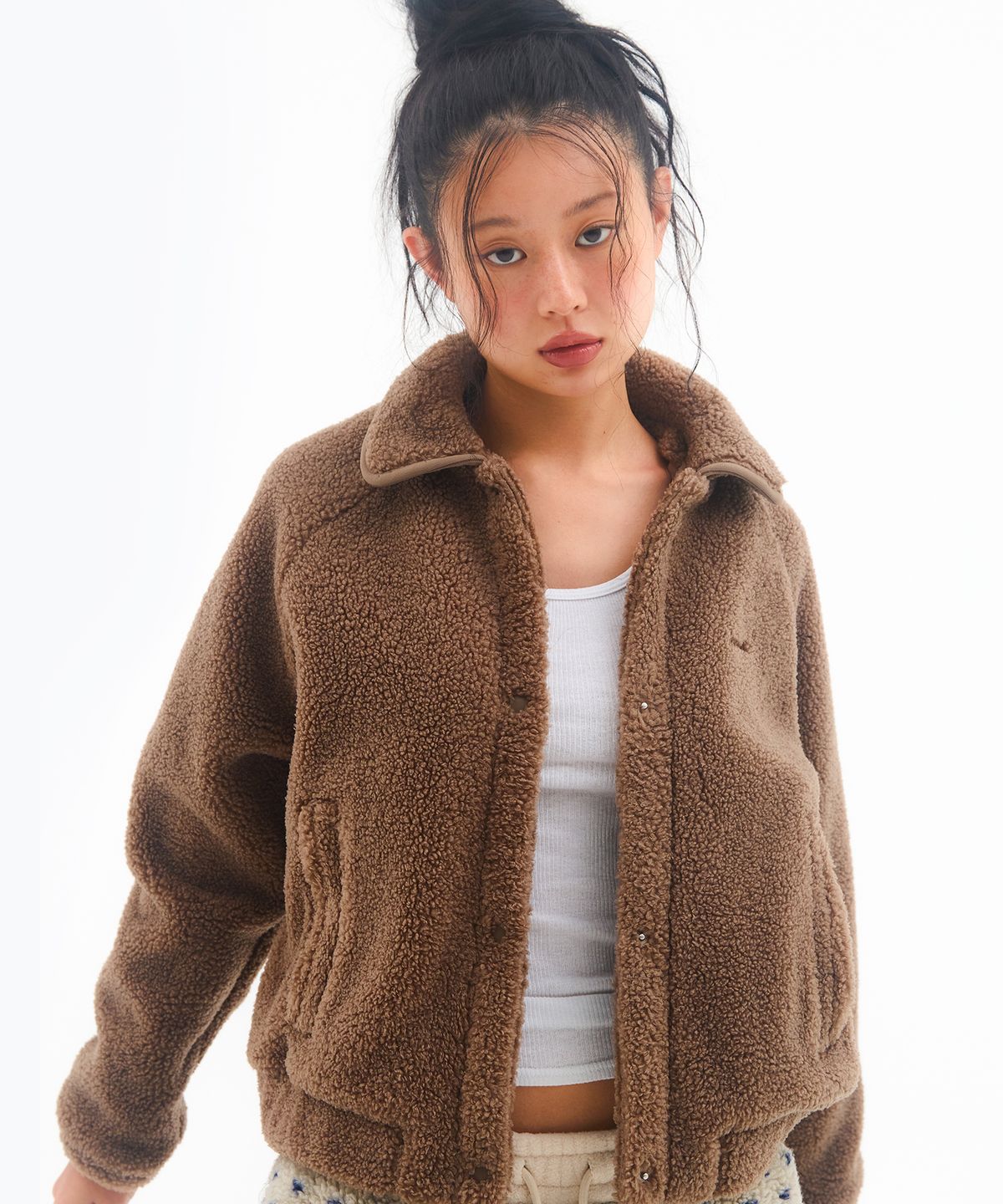 아메스 월드와이드(AMES-WORLDWIDE) COLLAR FLEECE JACKET BROWN