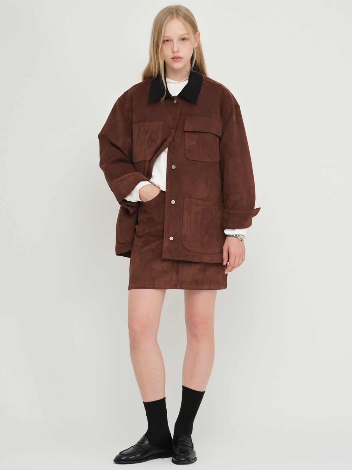 베이루트(BEIRUT) 오버핏 스웨이드 워크자켓 모하비 브라운