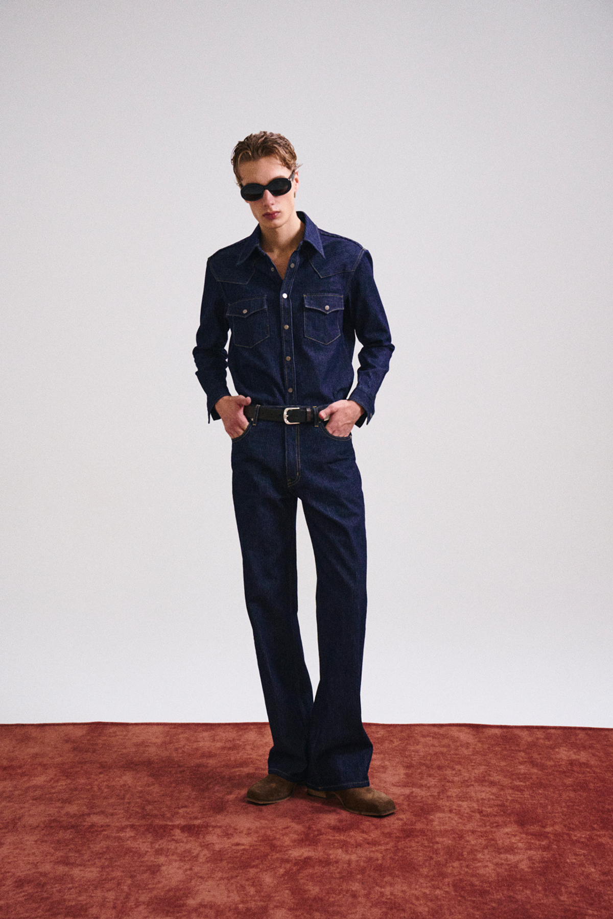 페크(PEQ) DENIM STRIPED BOOTCUT JEANS (BLUE)