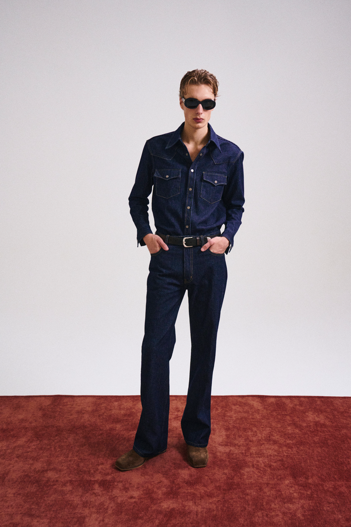 페크(PEQ) DENIM STRIPED BOOTCUT JEANS (BLUE)