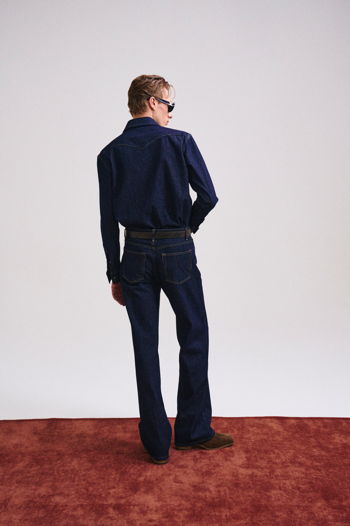 페크(PEQ) DENIM STRIPED BOOTCUT JEANS (BLUE)