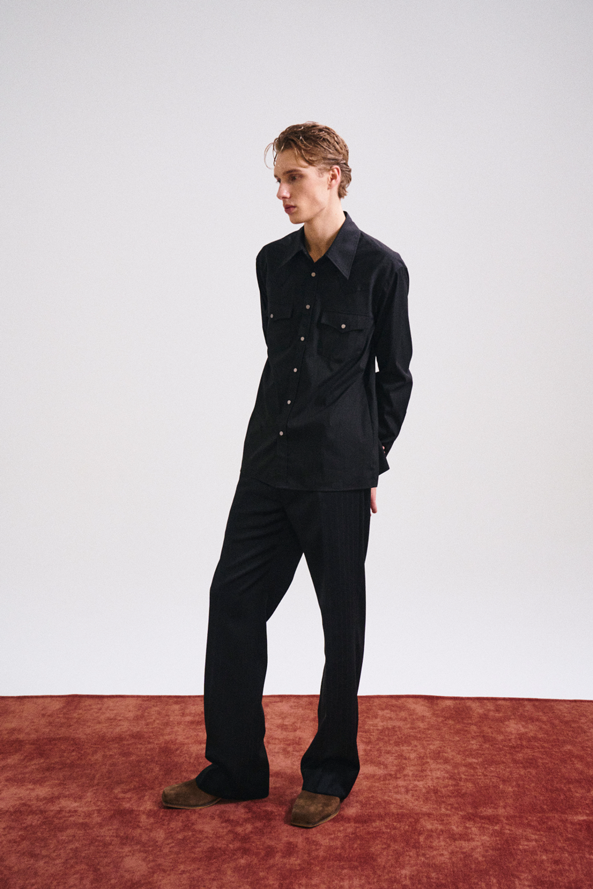 페크(PEQ) ITALY COTTON STRIPED WESTERN SHIRT (BLACK)