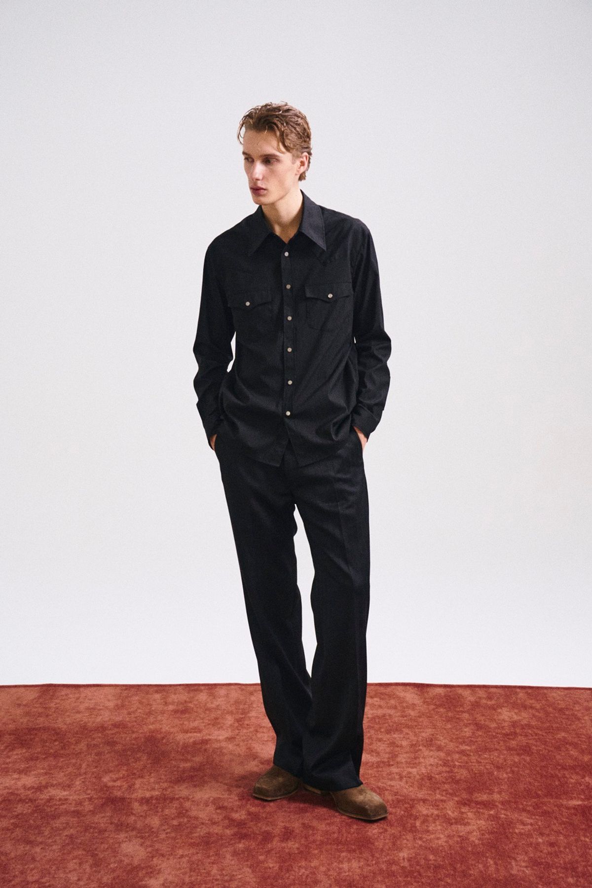 페크(PEQ) ITALY COTTON STRIPED WESTERN SHIRT (BLACK)