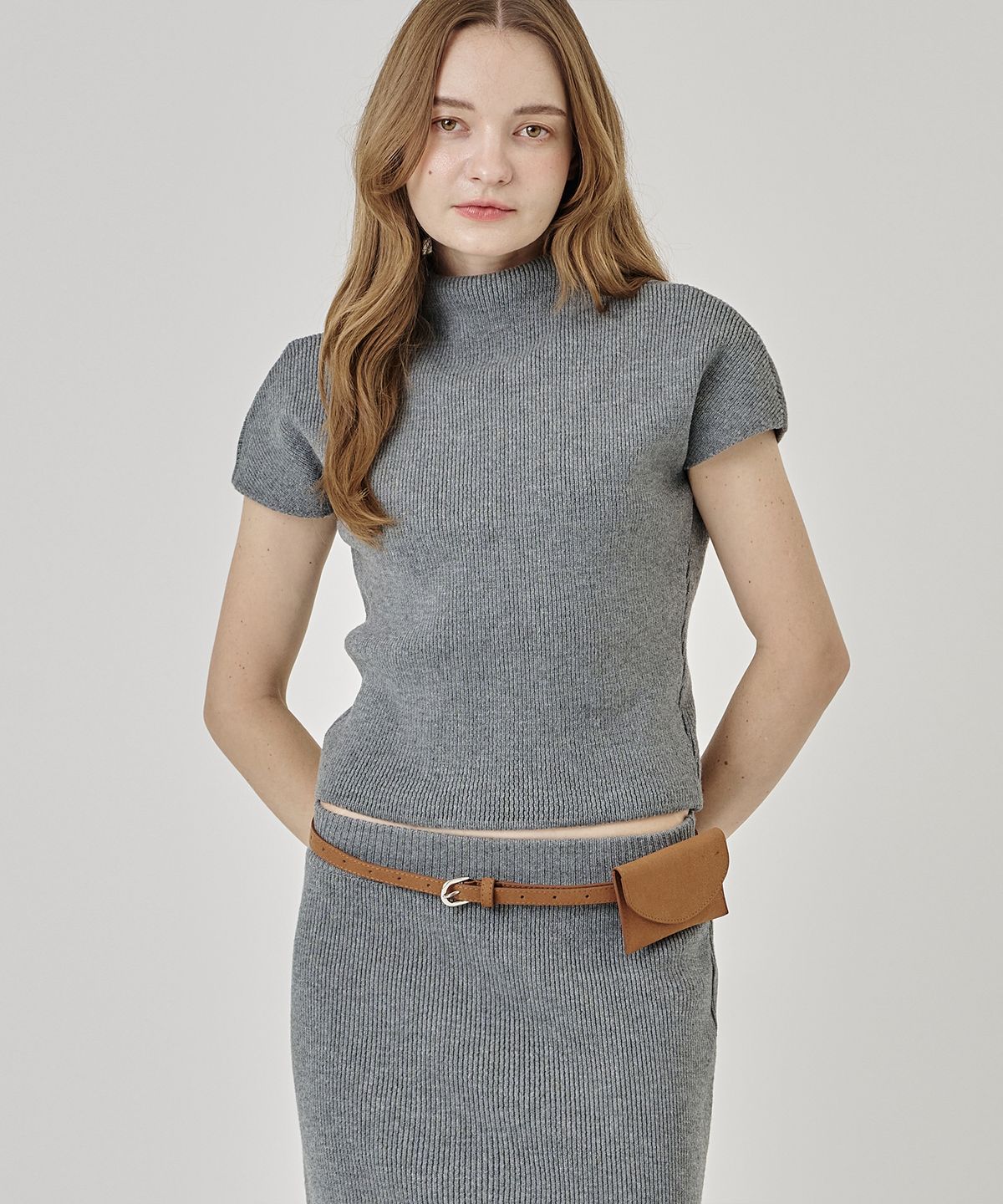 에이본(THE-ABON) 스웨이드 미니 카드지갑 벨트 브라운