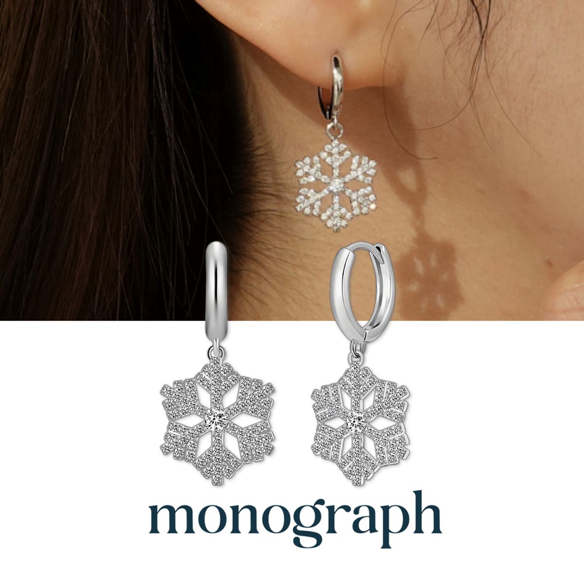 모노그래프(MONOGRAPH) 스노우 귀걸이 MGER0360 Rhodium Plated (화이트골드)