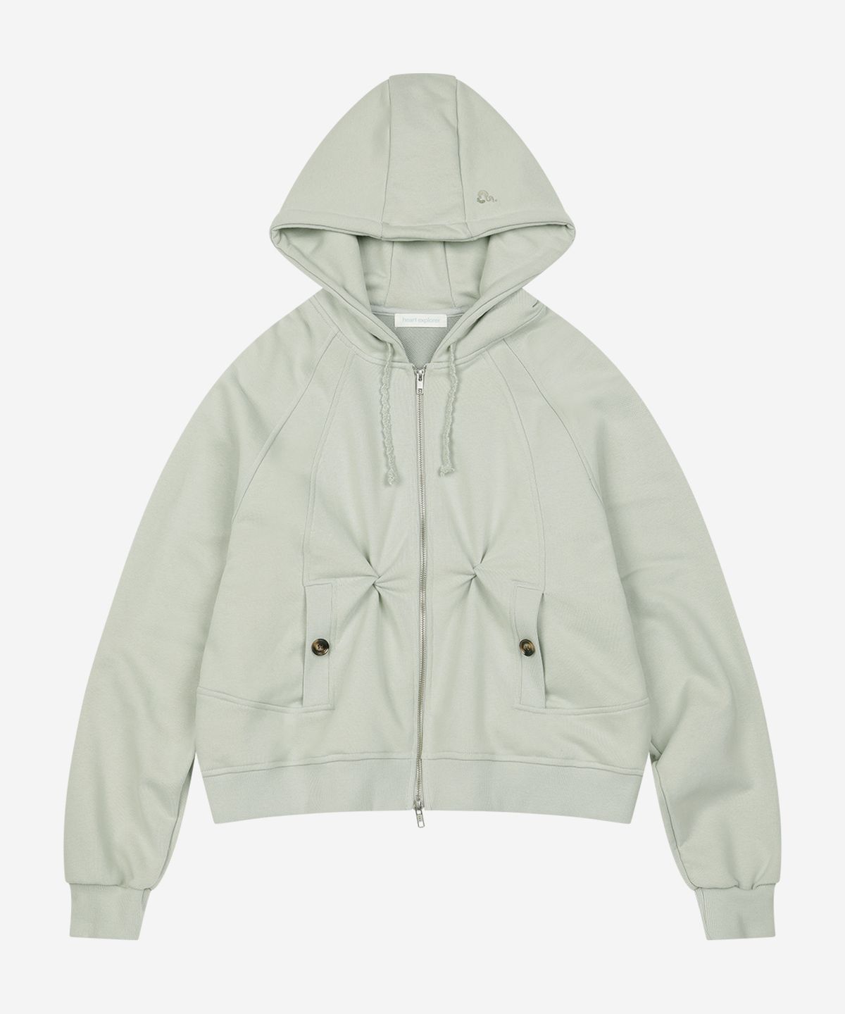 하트익스플로러(HEARTEXPLORER) Twist-pinched hoodie zip-up (mint grey)