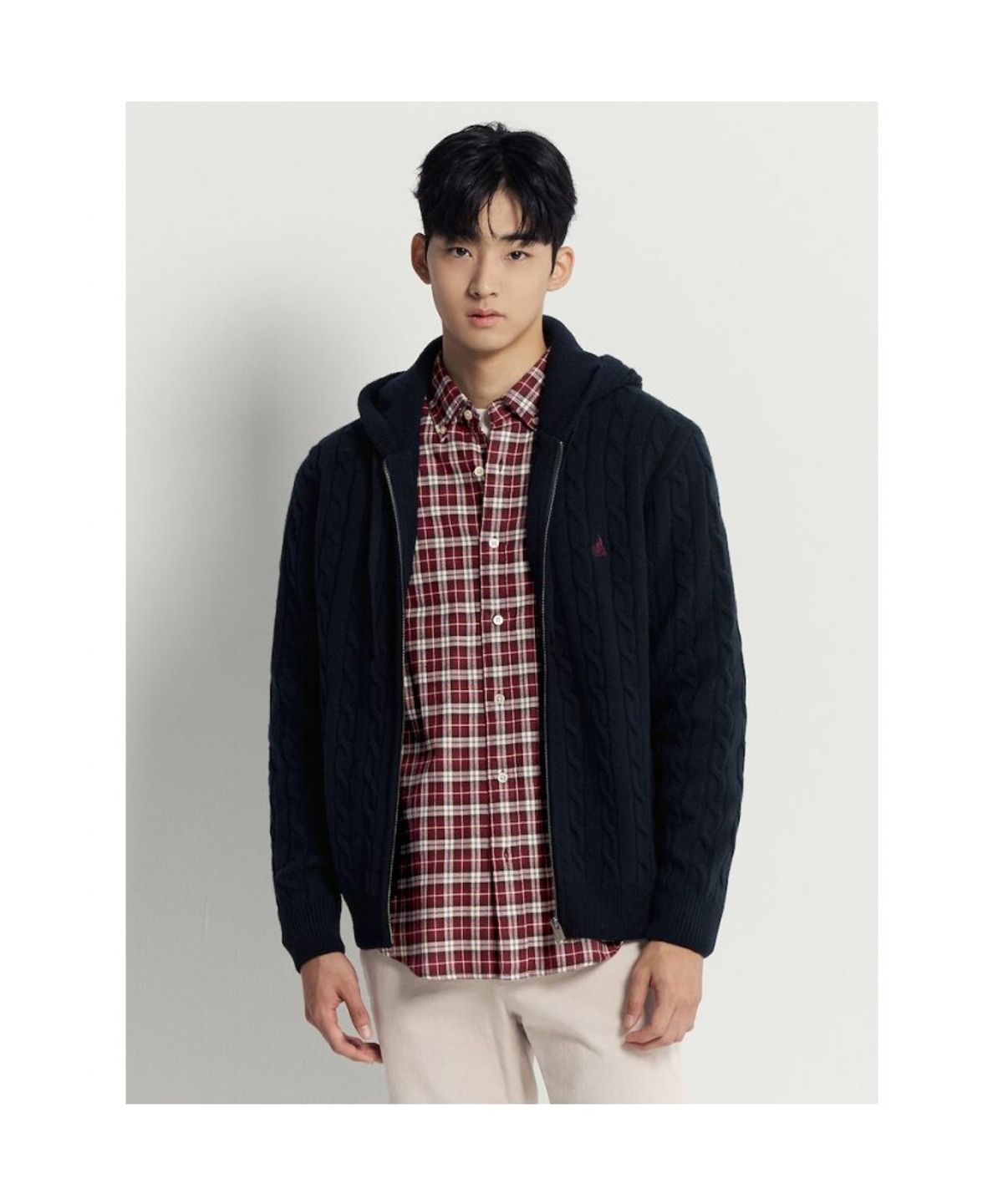 빈폴 멘(BEANPOLE MEN) 케이블 후드 집업 카디건 - 네이비