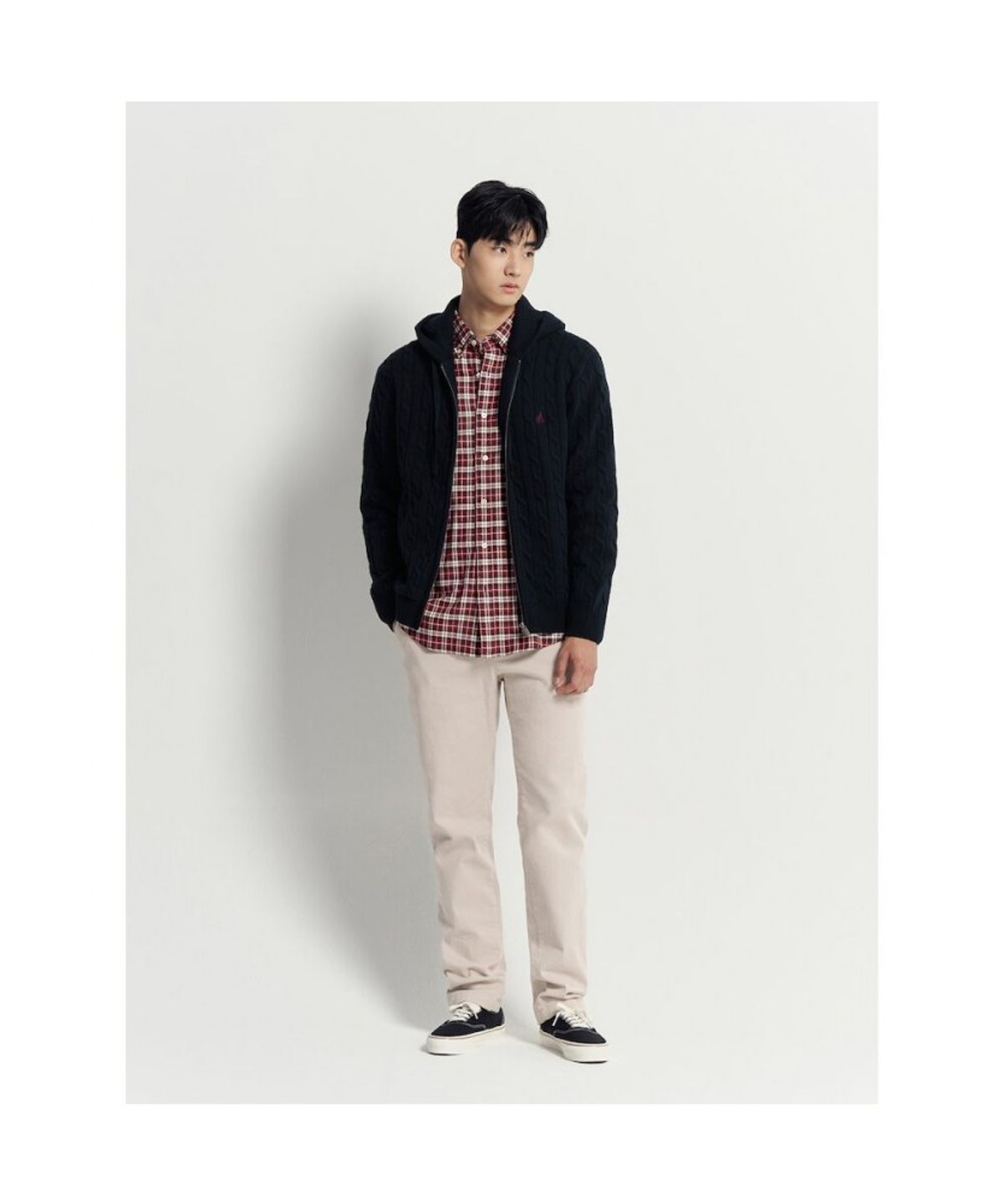 빈폴 멘(BEANPOLE MEN) 케이블 후드 집업 카디건 - 네이비
