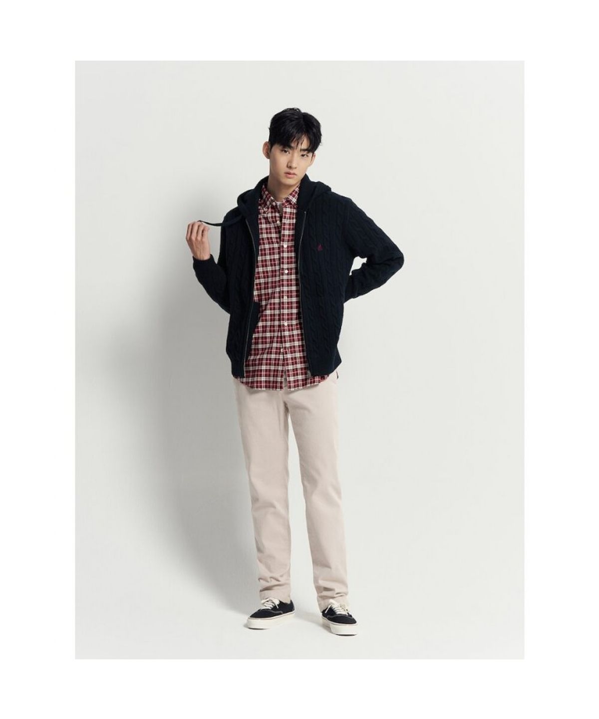 빈폴 멘(BEANPOLE MEN) 케이블 후드 집업 카디건 - 네이비