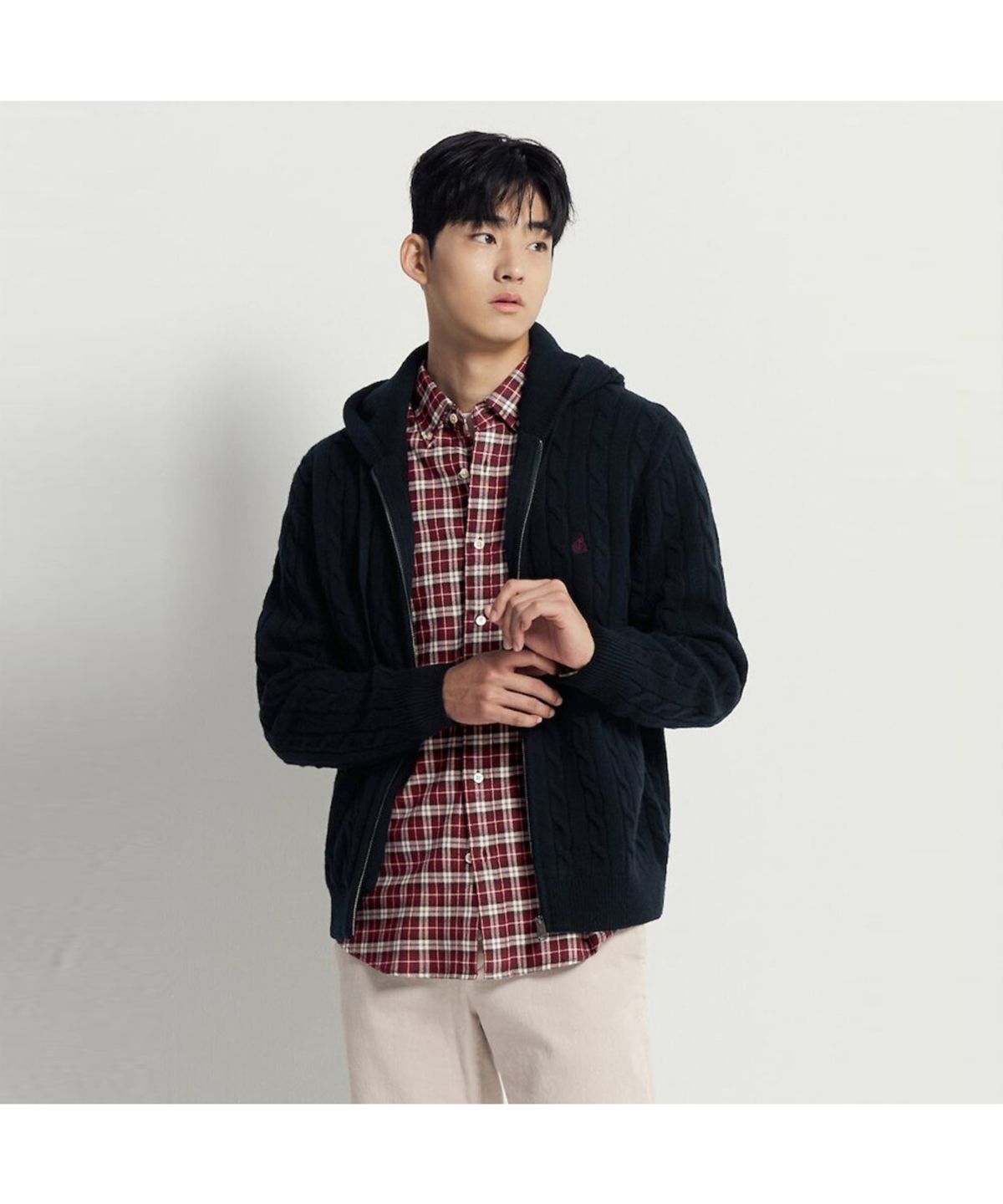 빈폴 멘(BEANPOLE MEN) 케이블 후드 집업 카디건 - 네이비