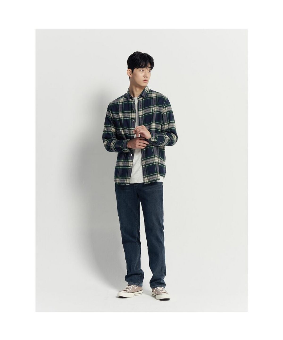 빈폴 멘(BEANPOLE MEN) 브러쉬드 트윌 멀티 체크 셔츠 - 네이비
