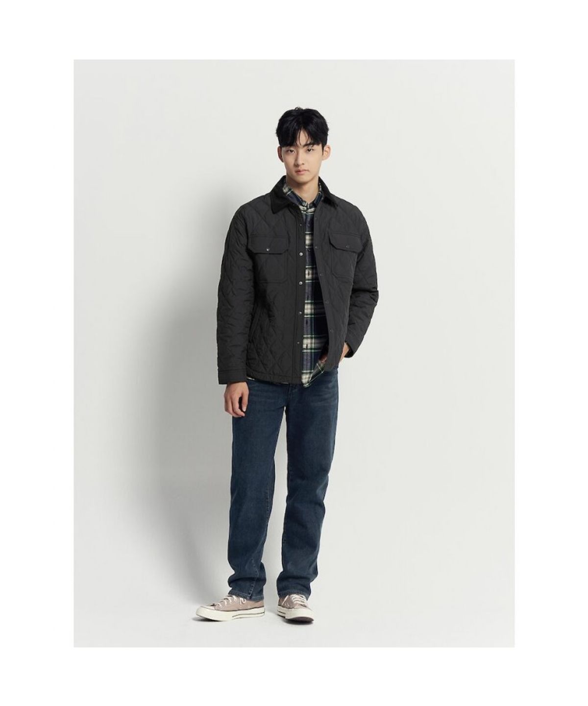 빈폴 멘(BEANPOLE MEN) 브러쉬드 트윌 멀티 체크 셔츠 - 네이비