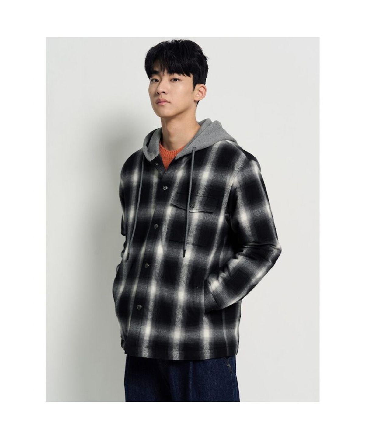 빈폴 멘(BEANPOLE MEN) 후드 옴브레 패딩 셔츠 - 애쉬