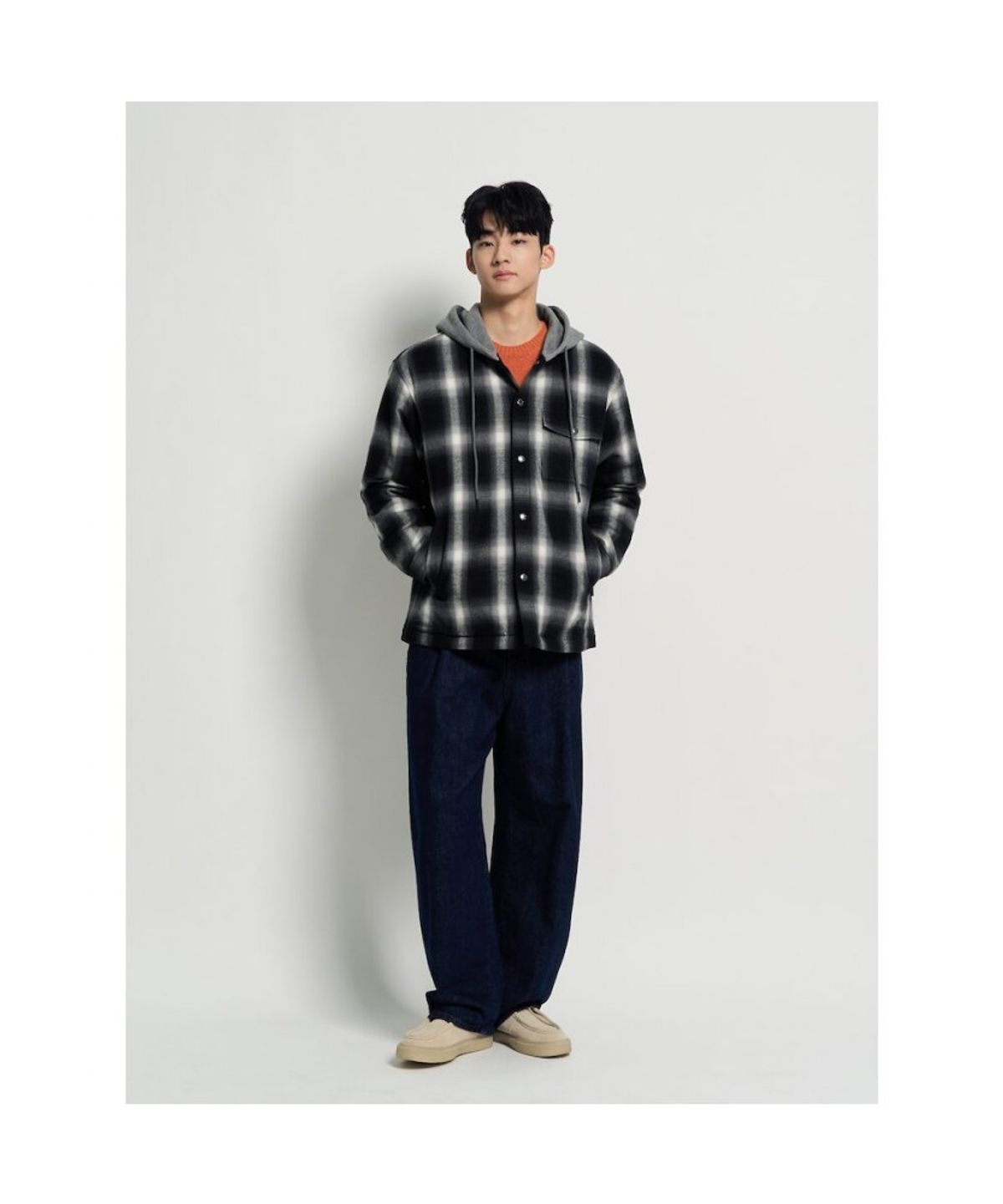 빈폴 멘(BEANPOLE MEN) 후드 옴브레 패딩 셔츠 - 애쉬