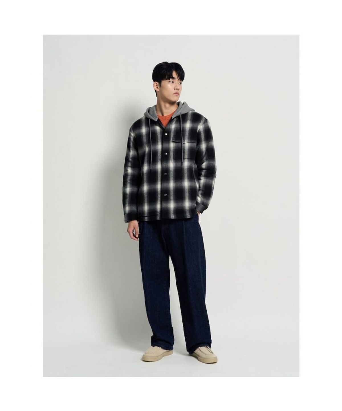 빈폴 멘(BEANPOLE MEN) 후드 옴브레 패딩 셔츠 - 애쉬