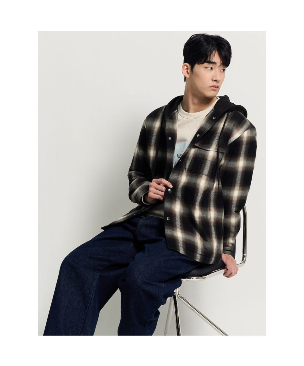 빈폴 멘(BEANPOLE MEN) 후드 옴브레 패딩 셔츠 - 브라운