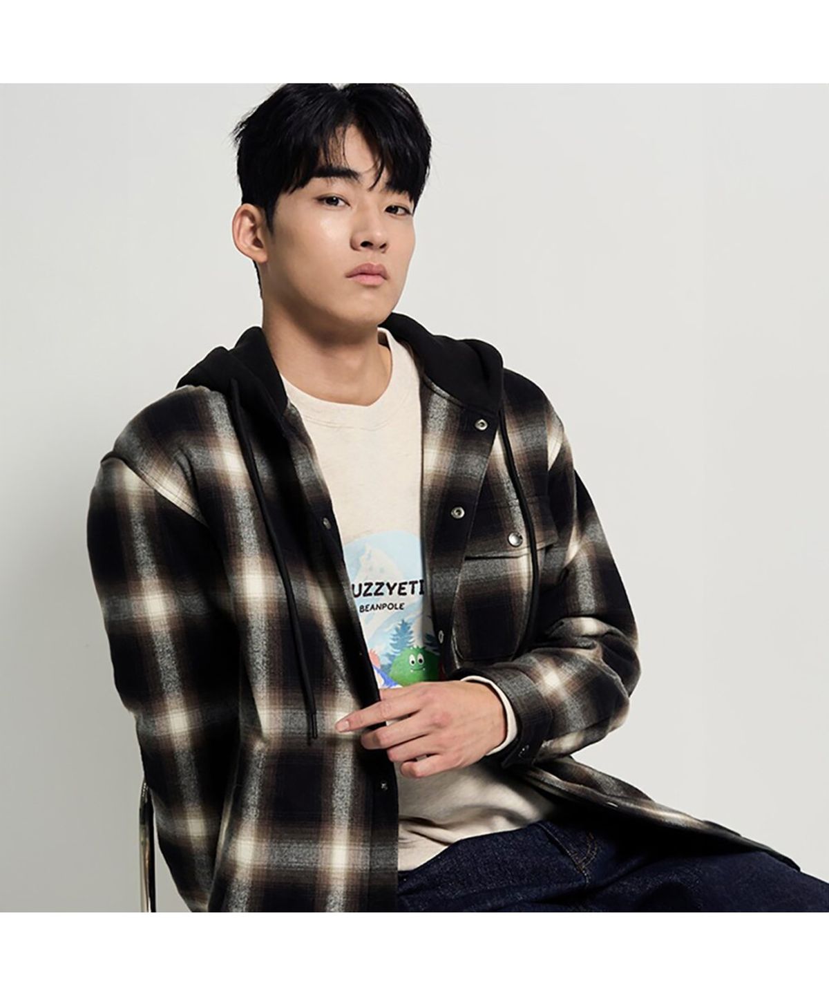 빈폴 멘(BEANPOLE MEN) 후드 옴브레 패딩 셔츠 - 브라운