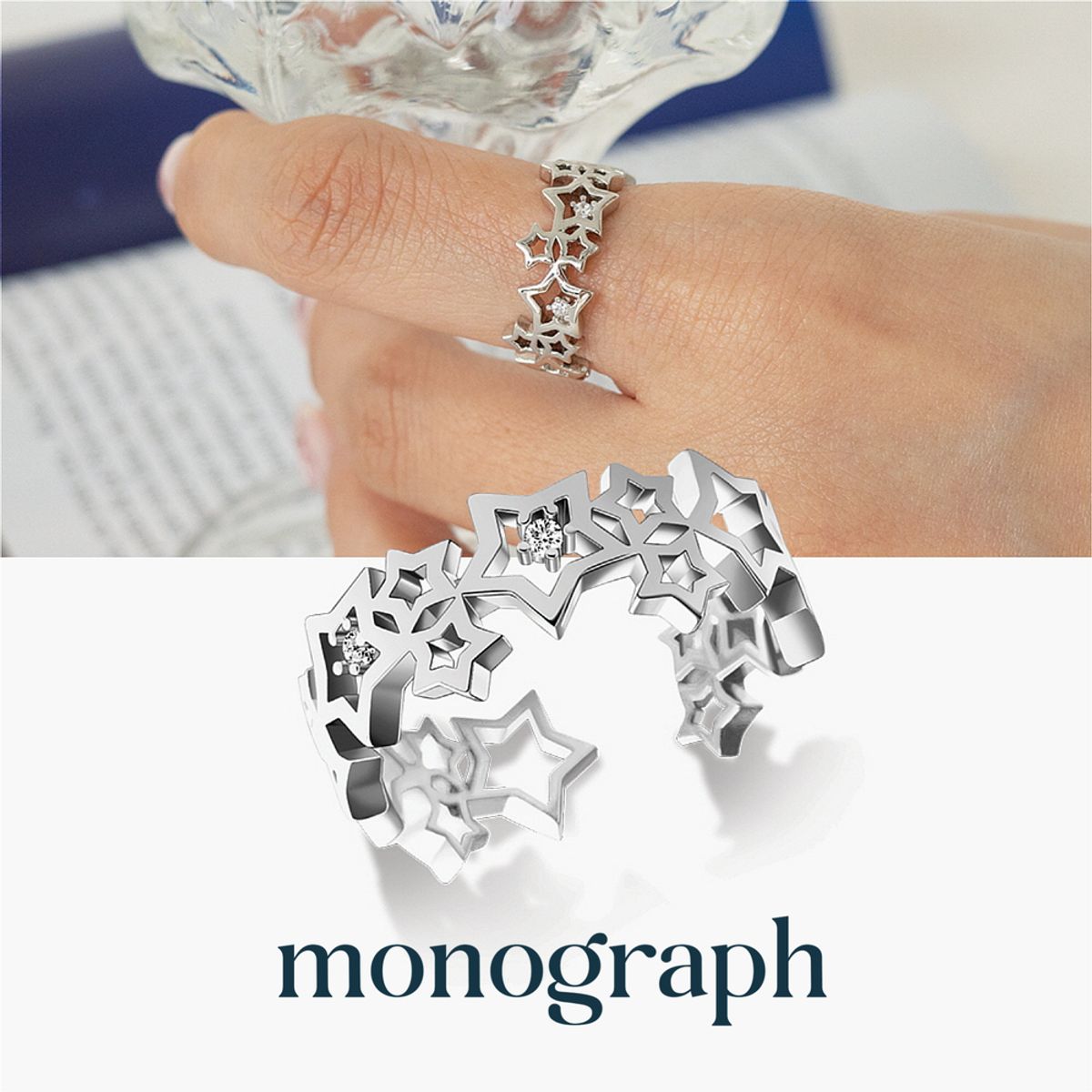 모노그래프(MONOGRAPH) 스타클래시 오픈링 MGFR0390 Rhodium Plated (화이트골드)