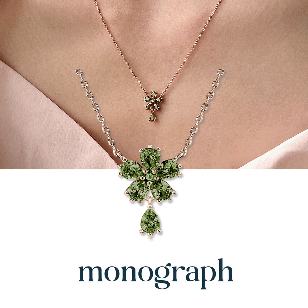모노그래프(MONOGRAPH) 칼리아 목걸이 MGNL0395 14K Gold Plated (로즈골드+그린 큐빅)