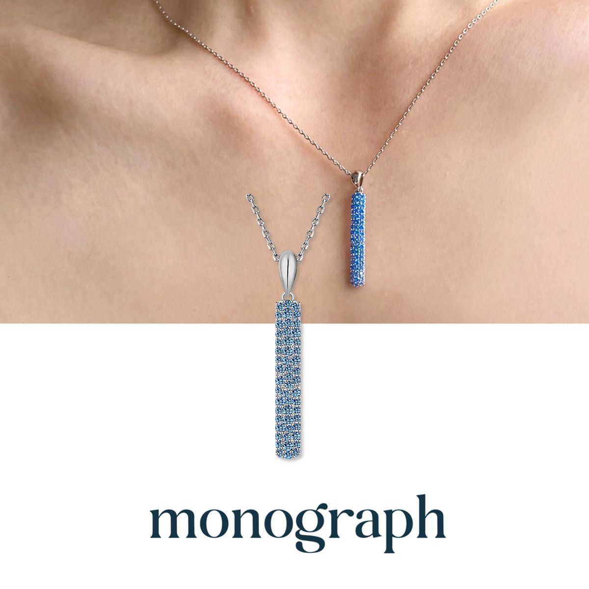 모노그래프(MONOGRAPH) 파이퍼 목걸이 MGNL0400 Rhodium Plated (화이트골드+블루 큐빅)