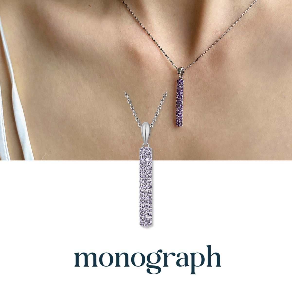모노그래프(MONOGRAPH) 파이퍼 목걸이 MGNL0402 Rhodium Plated (화이트골드+퍼플 큐빅)