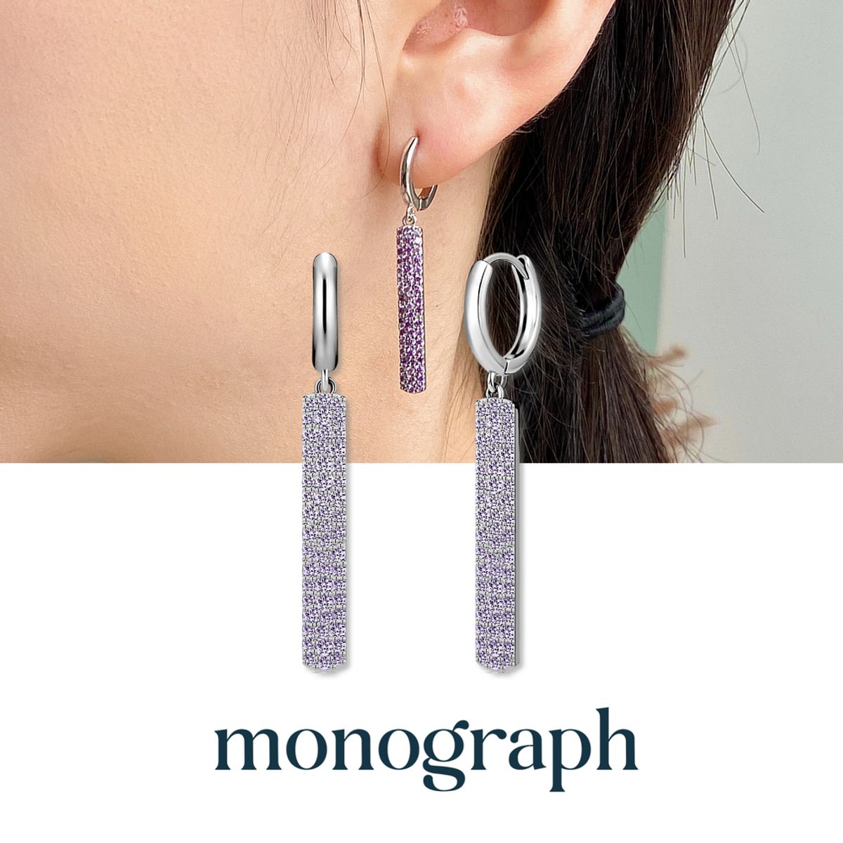 모노그래프(MONOGRAPH) 파이퍼 귀걸이 MGER0403 Rhodium Plated (화이트골드+퍼플 큐빅)