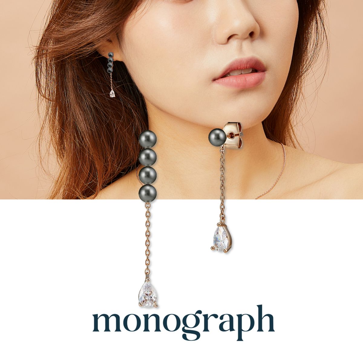 모노그래프(MONOGRAPH) 펄스톤 귀걸이 14K Gold Plated (블랙 펄)