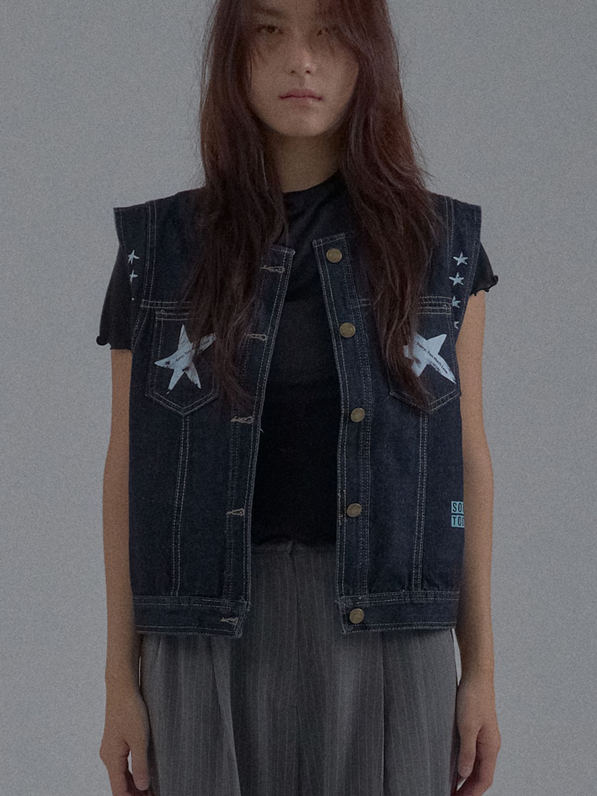 쏘리, 투 머치 러브(SORRY, TOO MUCH LOVE) Rock Star Loose Fit Denim Vest_Blue