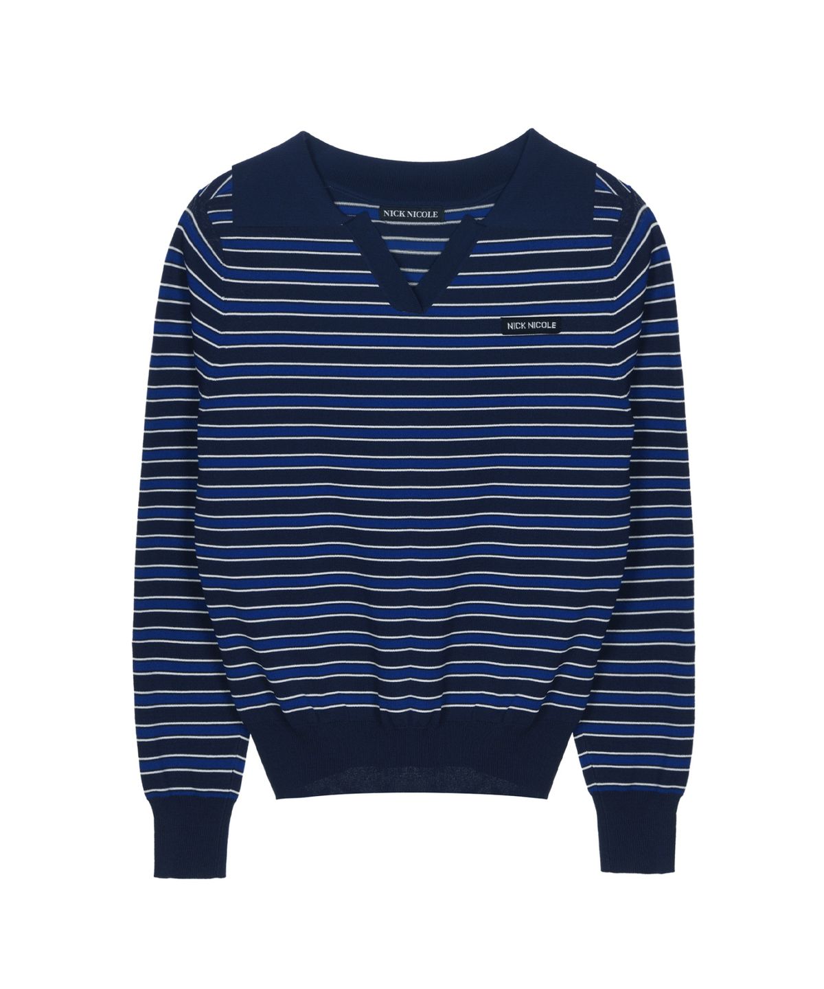 닉앤니콜(NICK&NICOLE) MULTI STRIPE V-NECK COLLAR KNIT_NAVY
