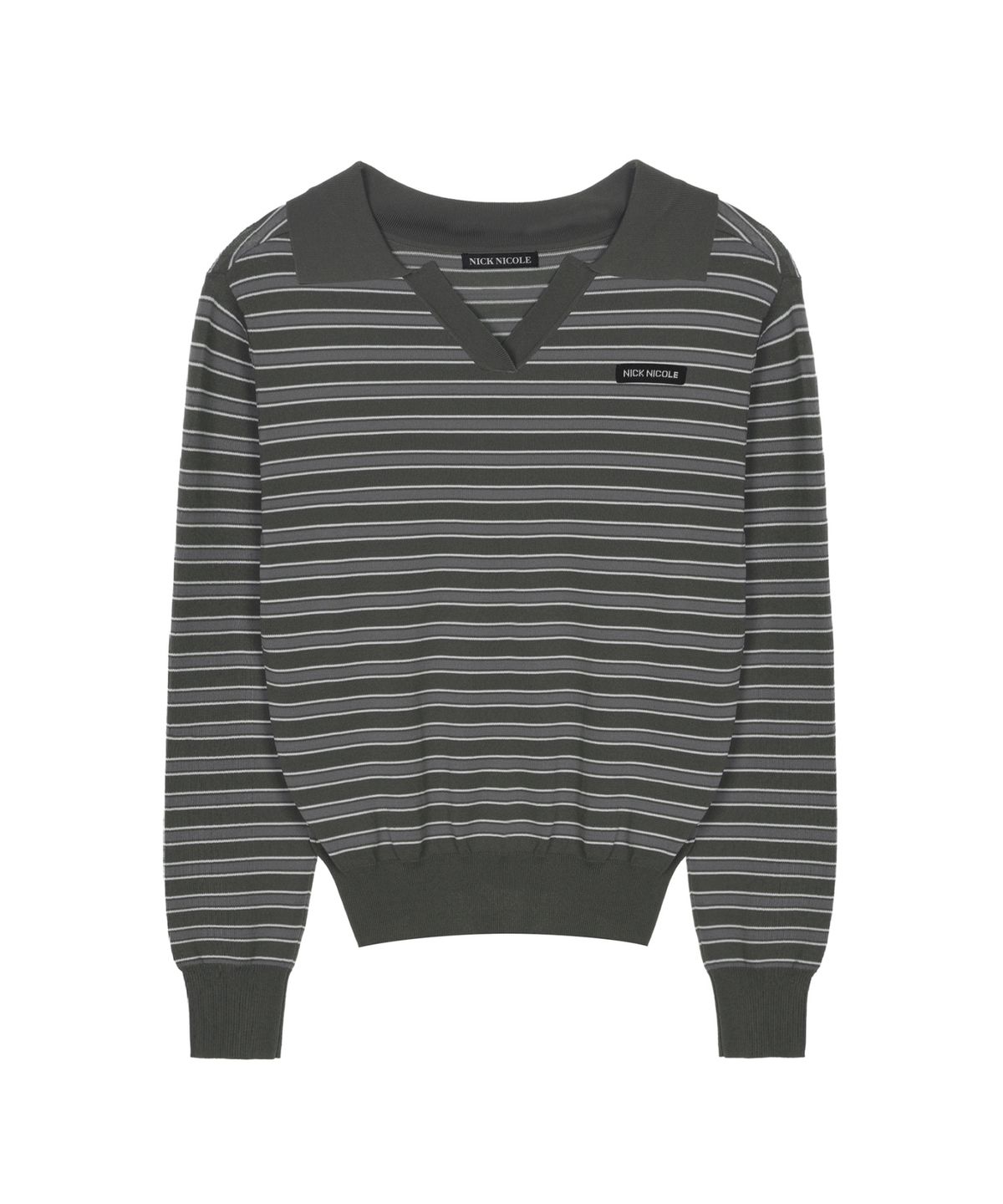 닉앤니콜(NICK&NICOLE) MULTI STRIPE V-NECK COLLAR KNIT_CHARCOAL