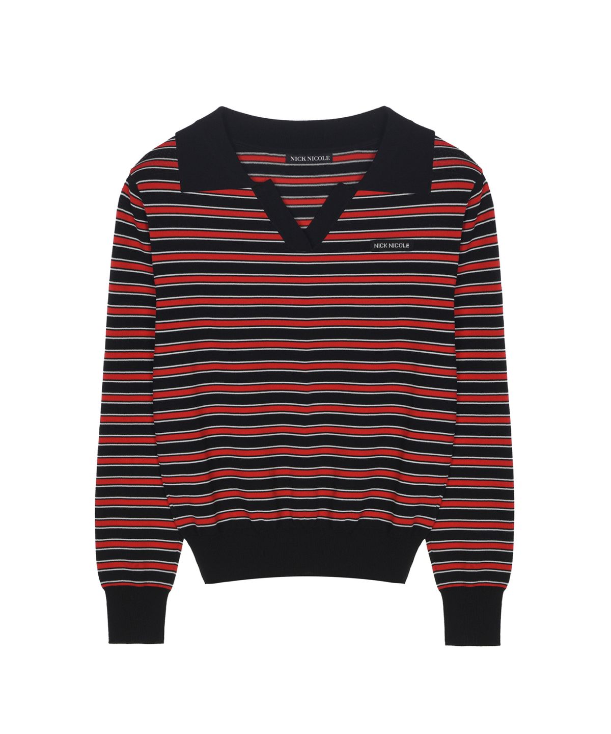 닉앤니콜(NICK&NICOLE) MULTI STRIPE V-NECK COLLAR KNIT_BLACK