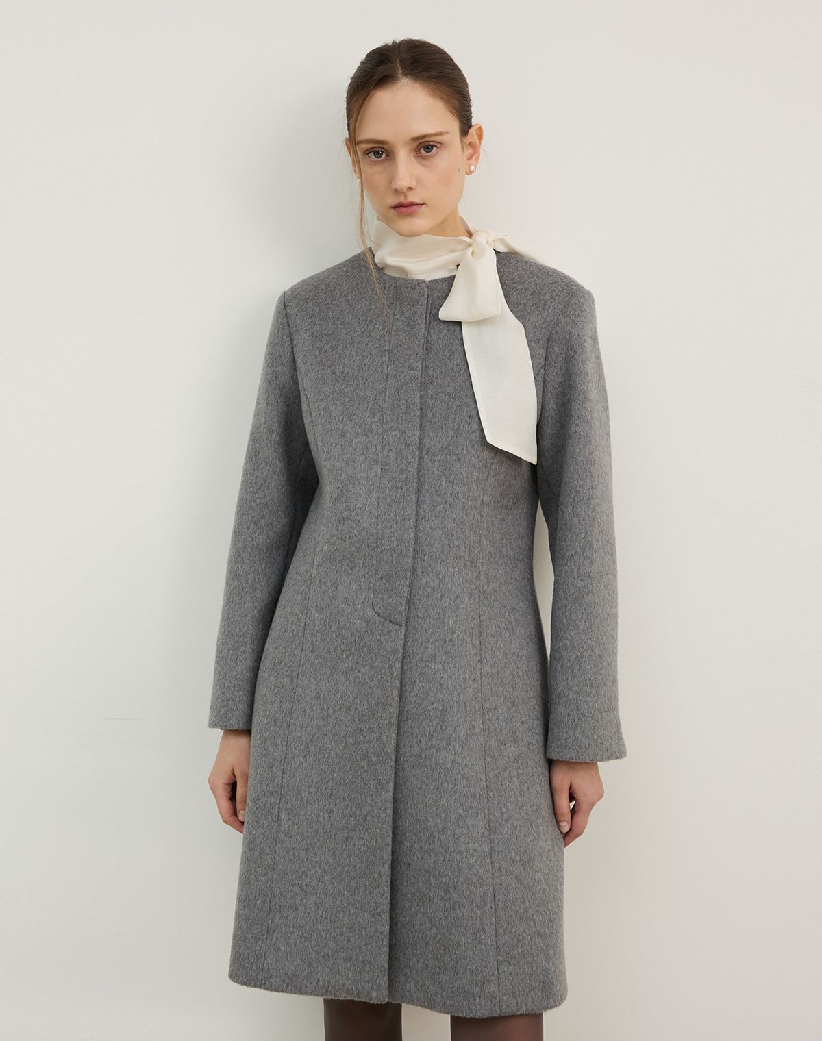 지에마르(GIEMAR) WOOL FLARE HALF COAT GRAY  울 플레어 하프 코트 그레이