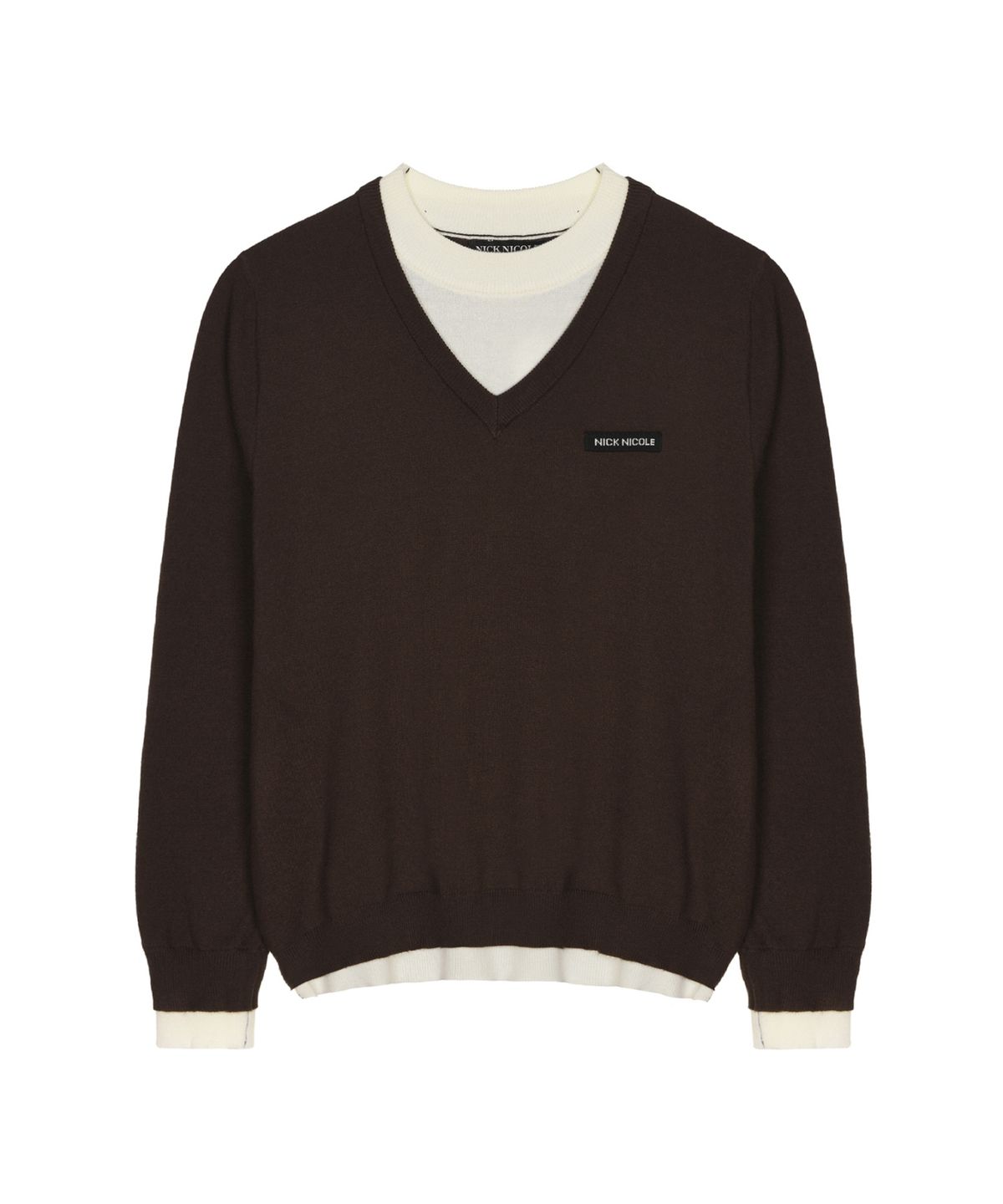 닉앤니콜(NICK&NICOLE) LAYERED ROUND V NECK KNIT_BROWN