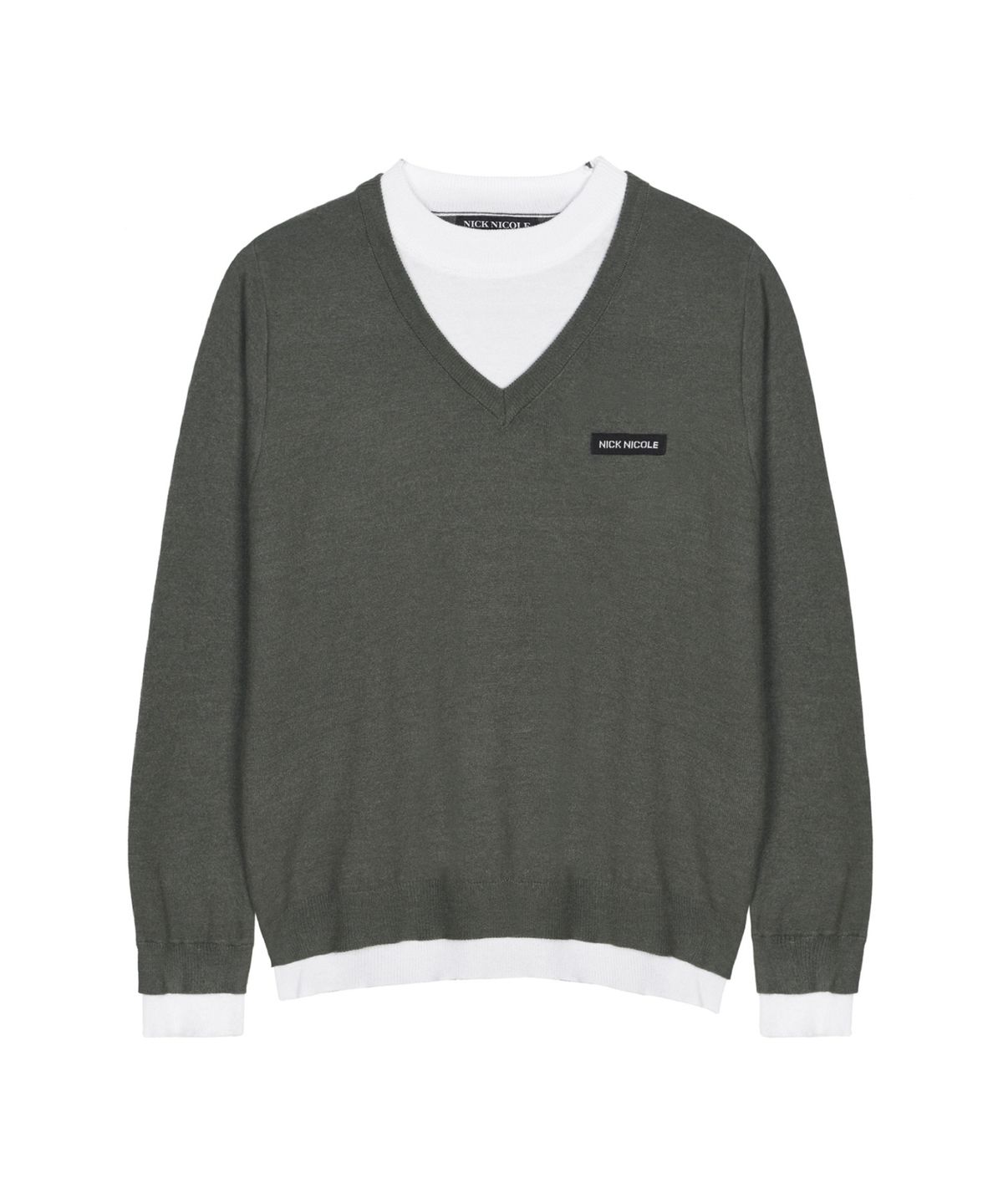닉앤니콜(NICK&NICOLE) LAYERED ROUND V NECK KNIT_CHARCOAL