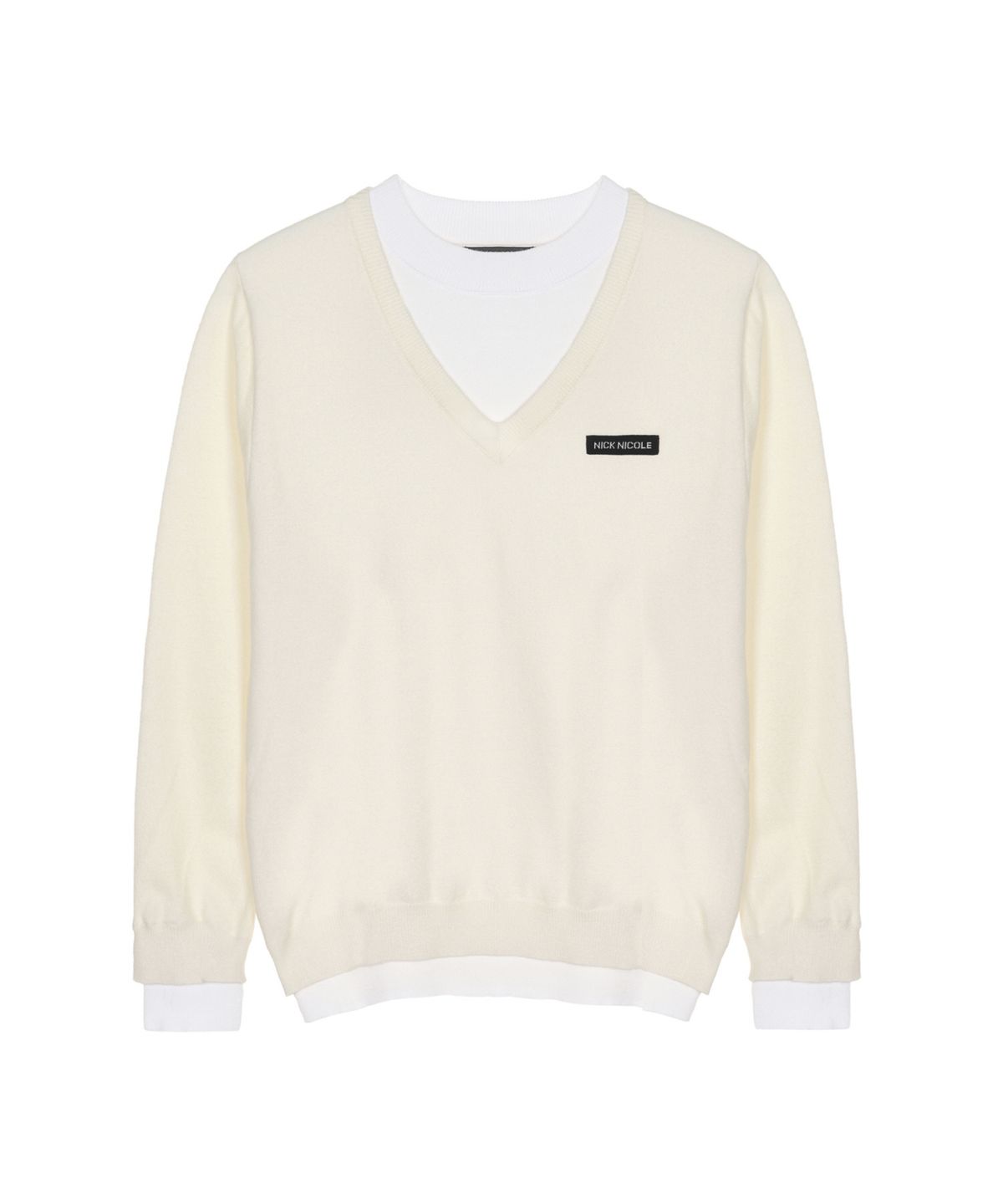 닉앤니콜(NICK&NICOLE) LAYERED ROUND V NECK KNIT_CREAM