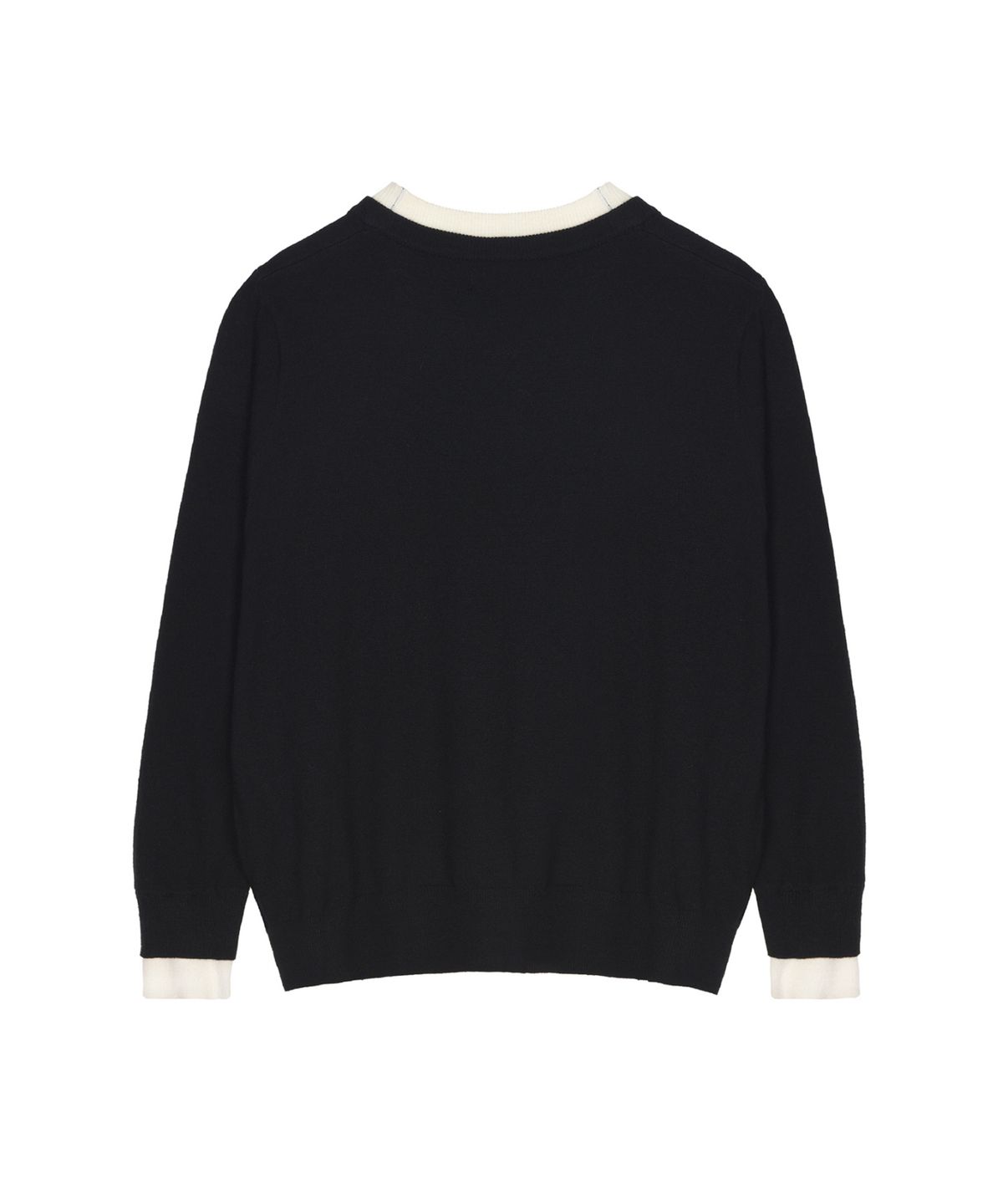 닉앤니콜(NICK&NICOLE) LAYERED ROUND V NECK KNIT_BLACK