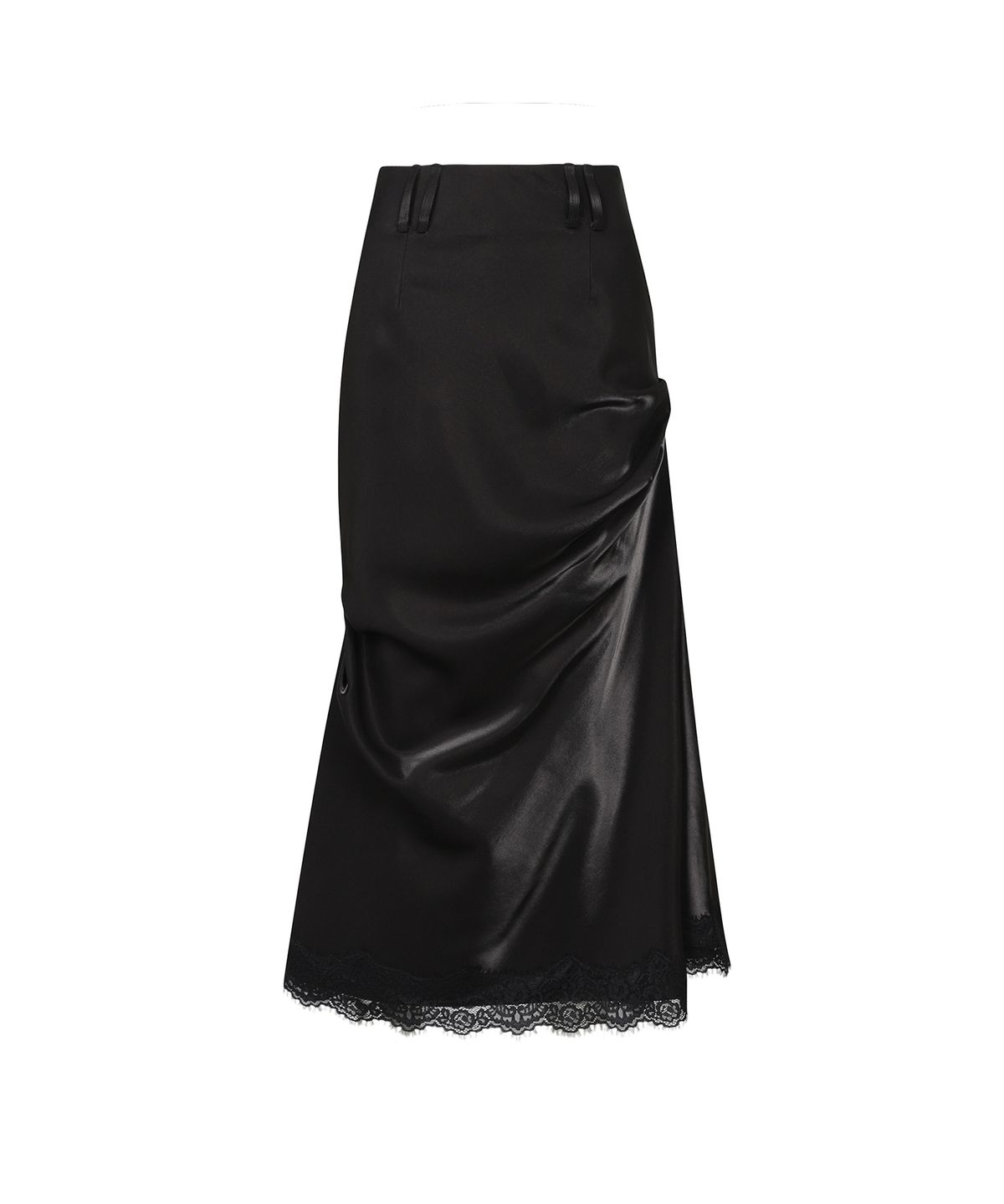쓰리투에이티(THREE TO EIGHTY) LACE SHIRRING LONG SKIRT BLACK